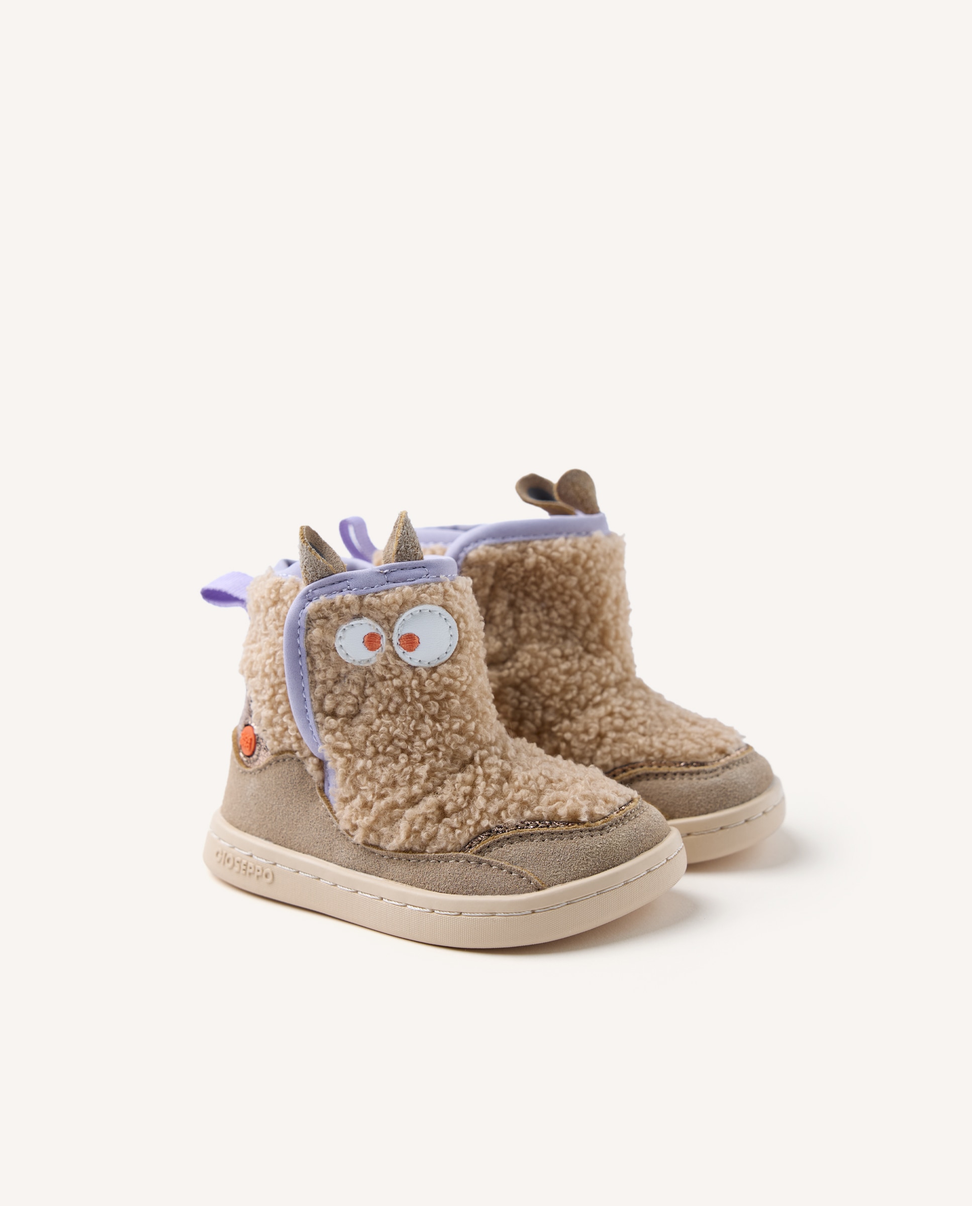Botins para Bebé de Pelo Efeito Pelo de Ovelha com Orelhas Barefoot Taupe-2