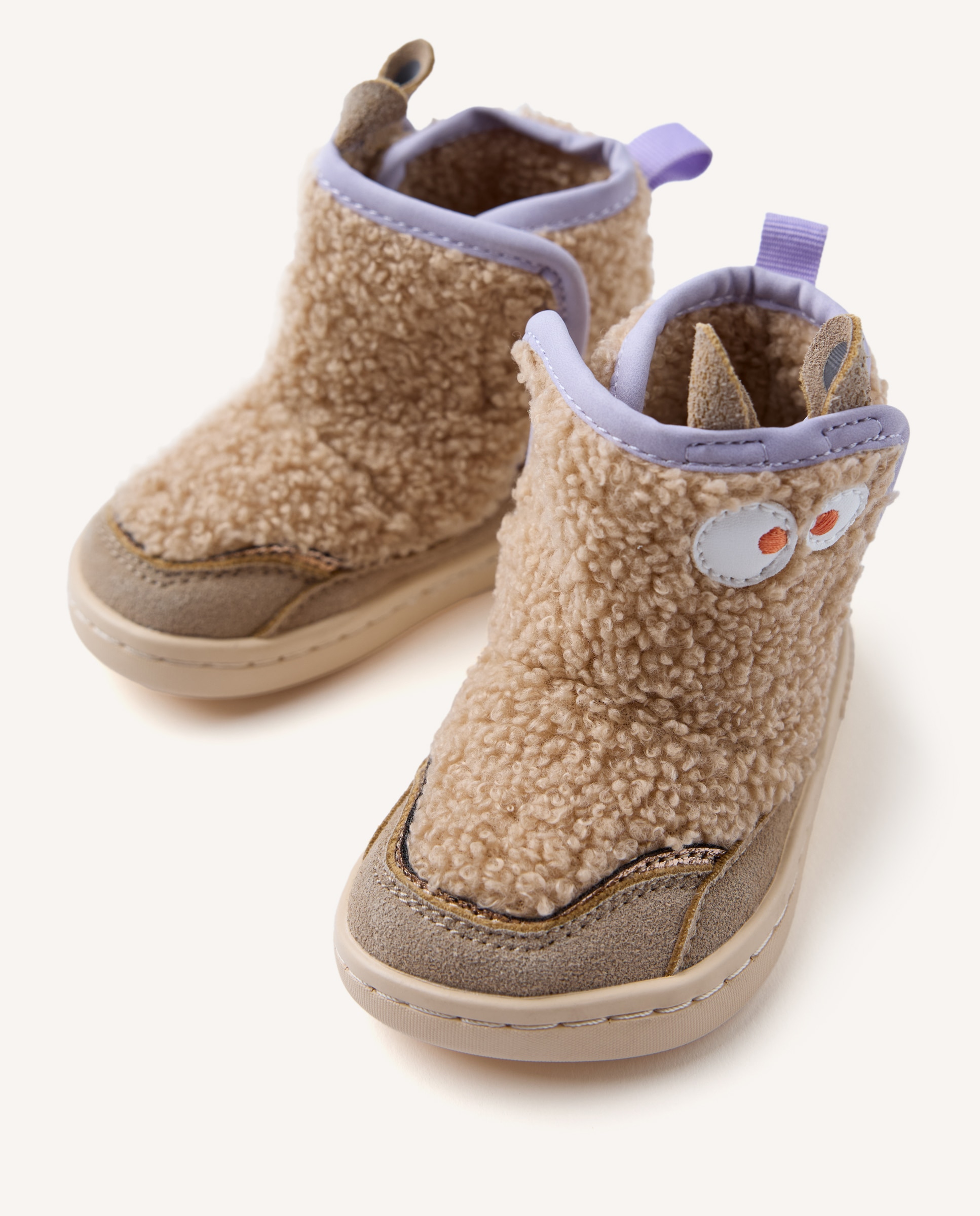 Botins para Bebé de Pelo Efeito Pelo de Ovelha com Orelhas Barefoot Taupe-3