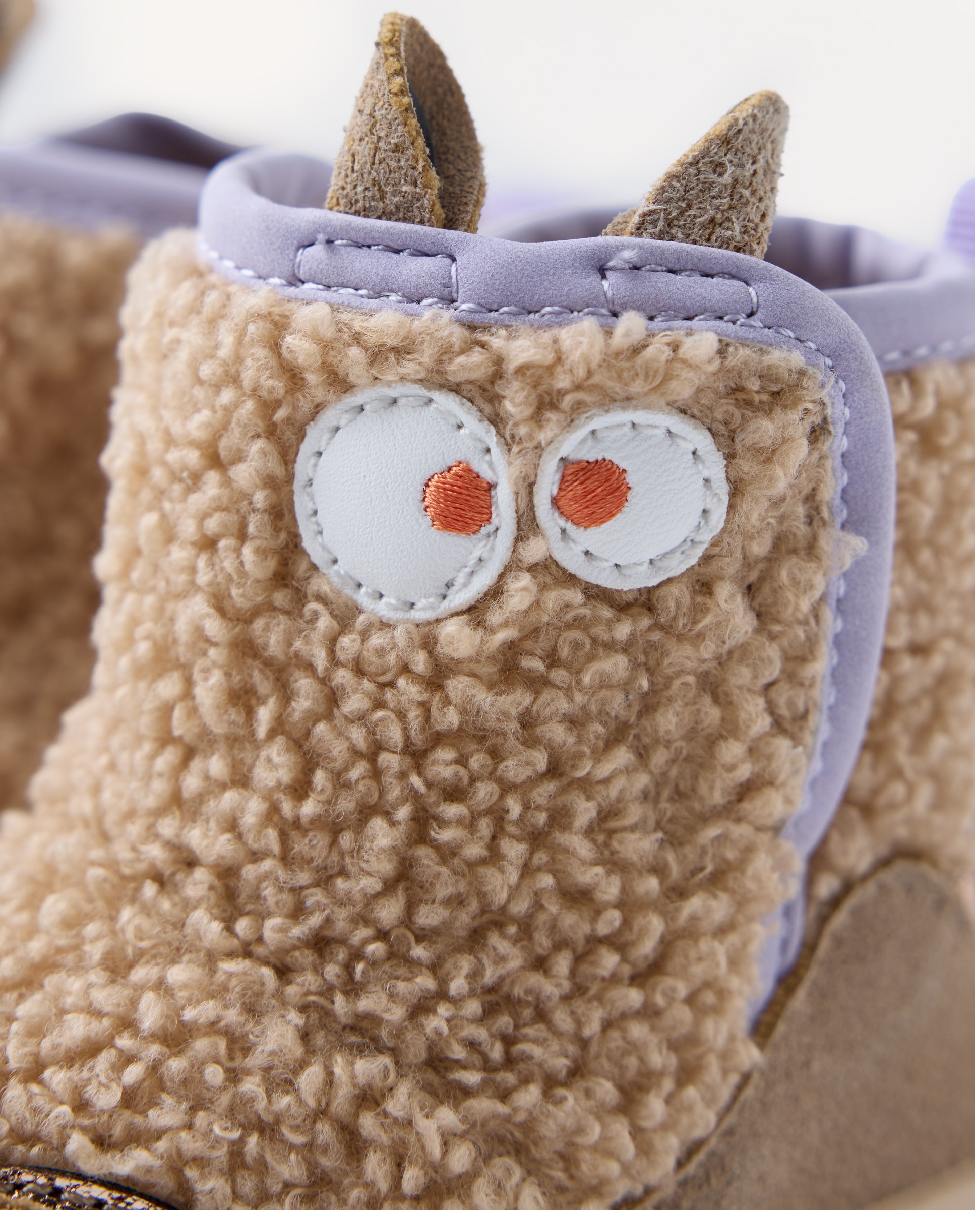 Botins para Bebé de Pelo Efeito Pelo de Ovelha com Orelhas Barefoot Taupe-4