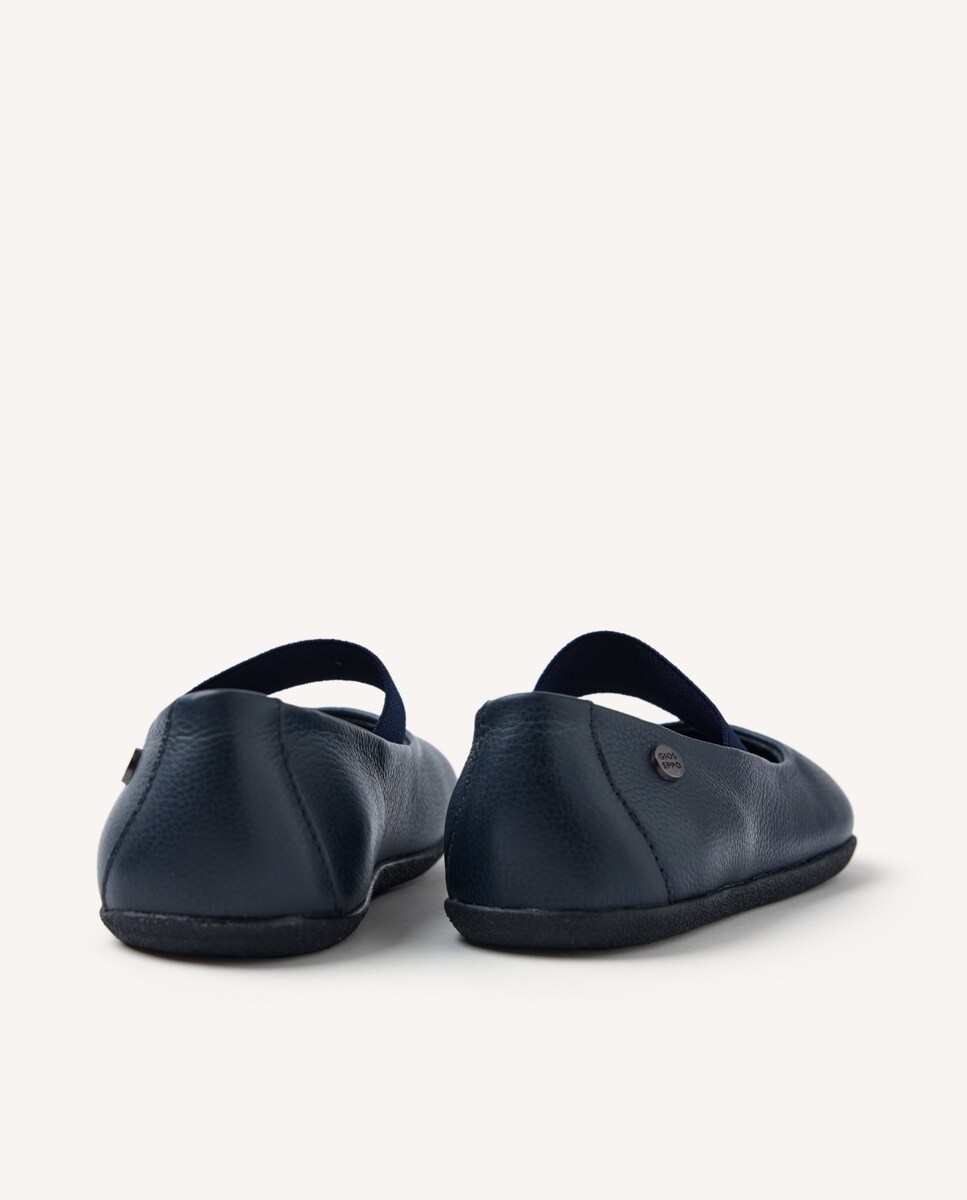 Sapatos de Colégio Bailarinas Barefoot de Pele com Elástico no Peito Do Pé Azul-marinho-4