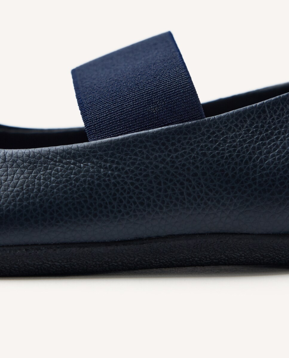 Sapatos de Colégio Bailarinas Barefoot de Pele com Elástico no Peito Do Pé Azul-marinho-5