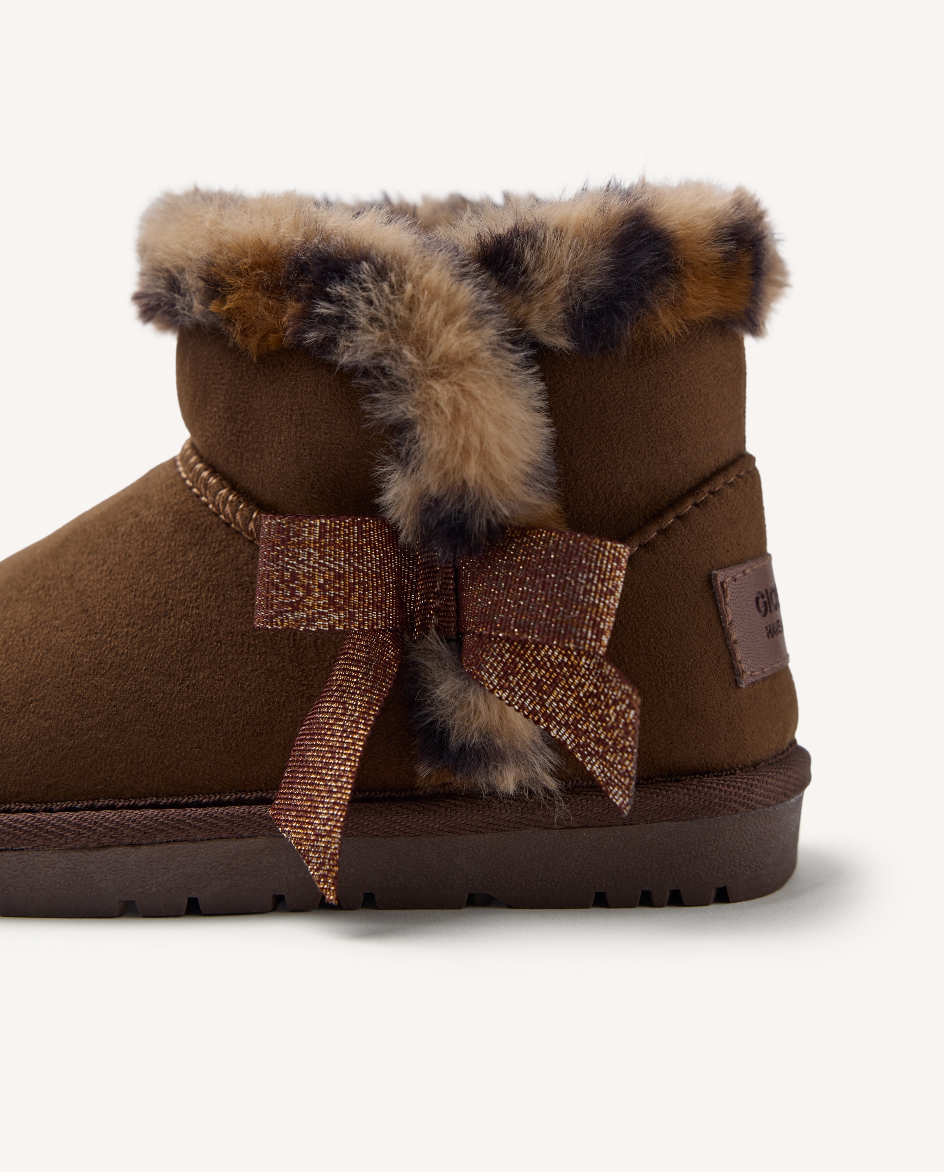 Botas Australianas com Laço e Estampado de Leopardo Castanho-5