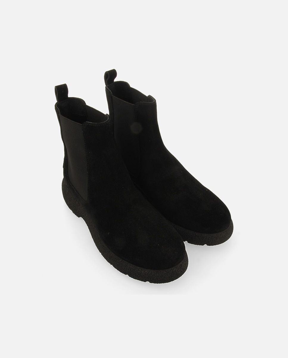 Botas de Pelo em Pele Camurça Estilo Chelsea Preto-4