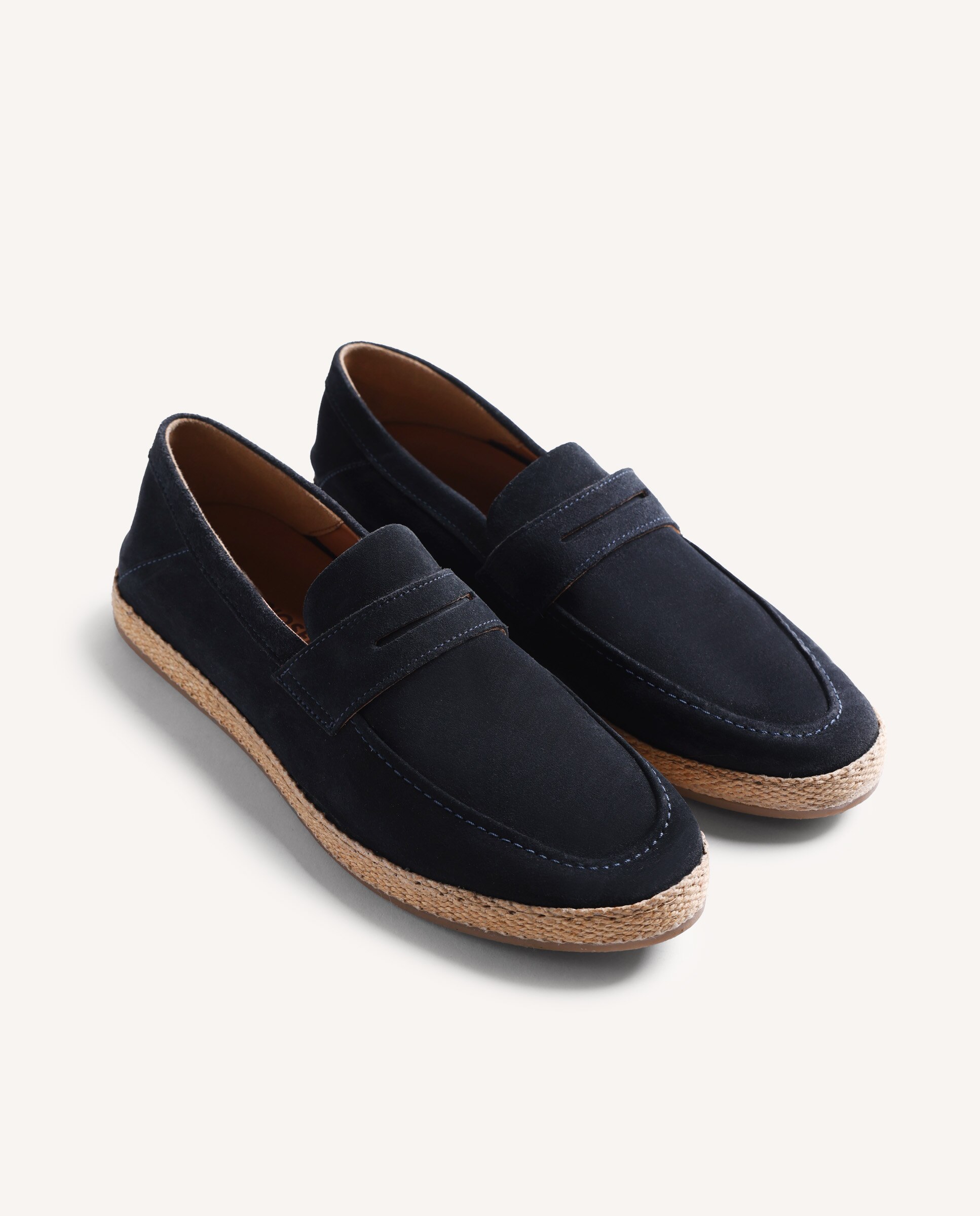 Mocassins de Pele em Acabamento Camurça e Juta Azul-marinho-2