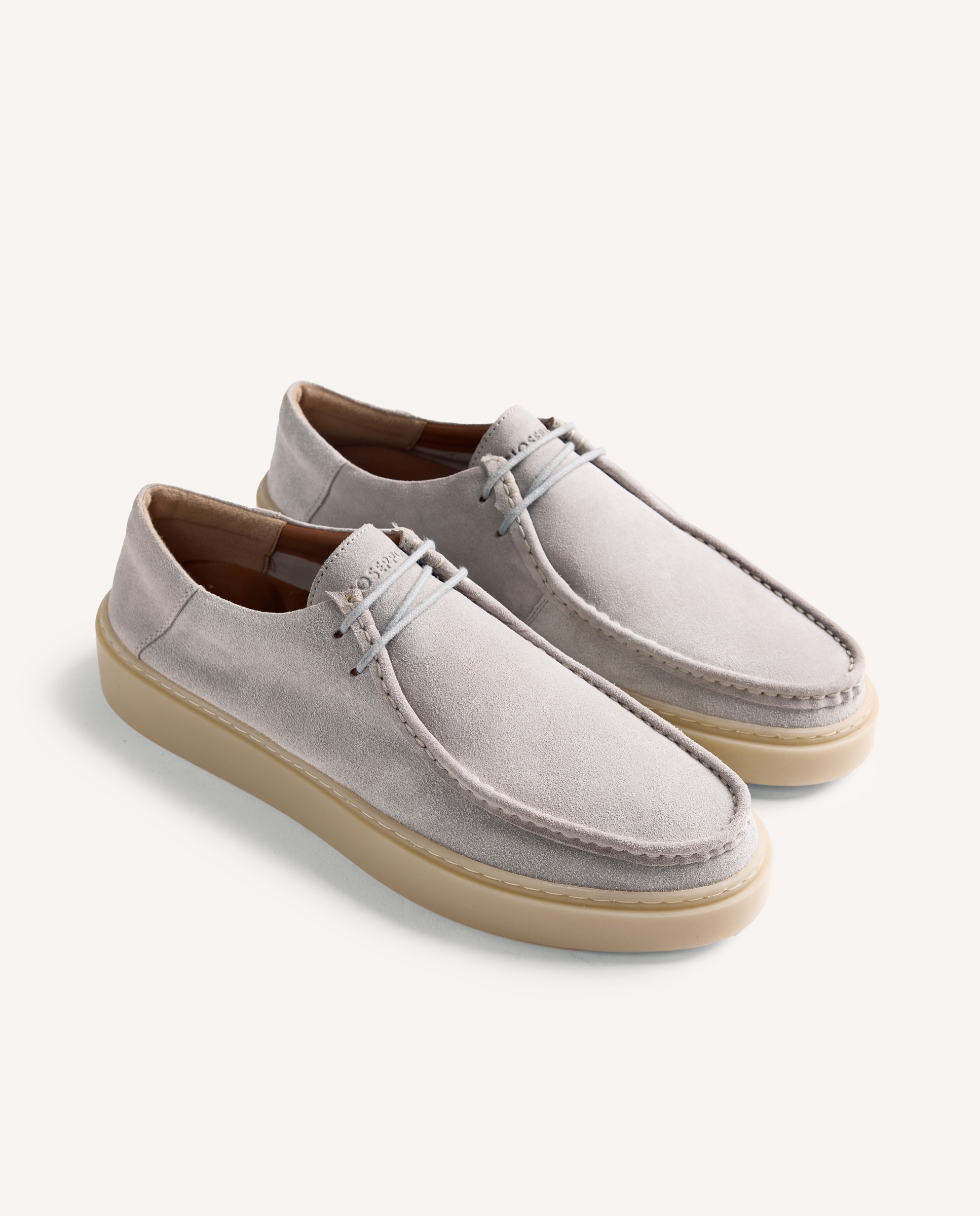 Bluchers de Pele Estilo Wallabee com Cordões Cinzento-2