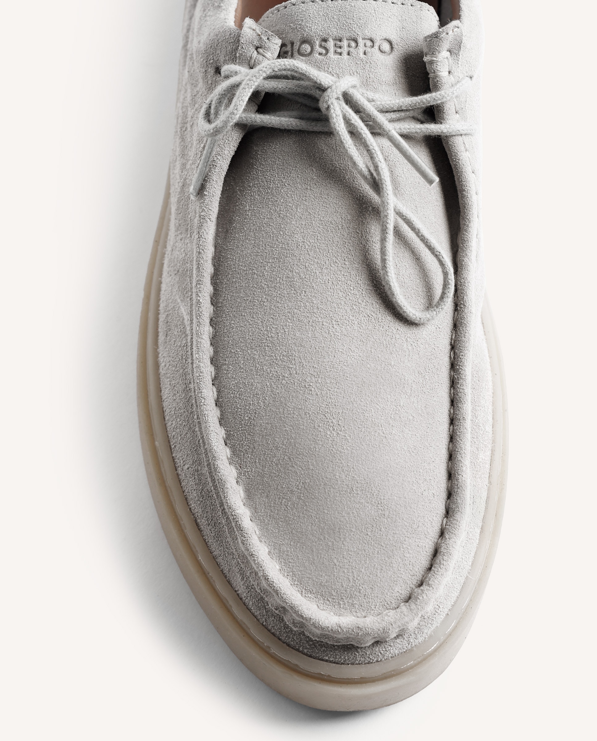 Bluchers de Pele Estilo Wallabee com Cordões Cinzento-3