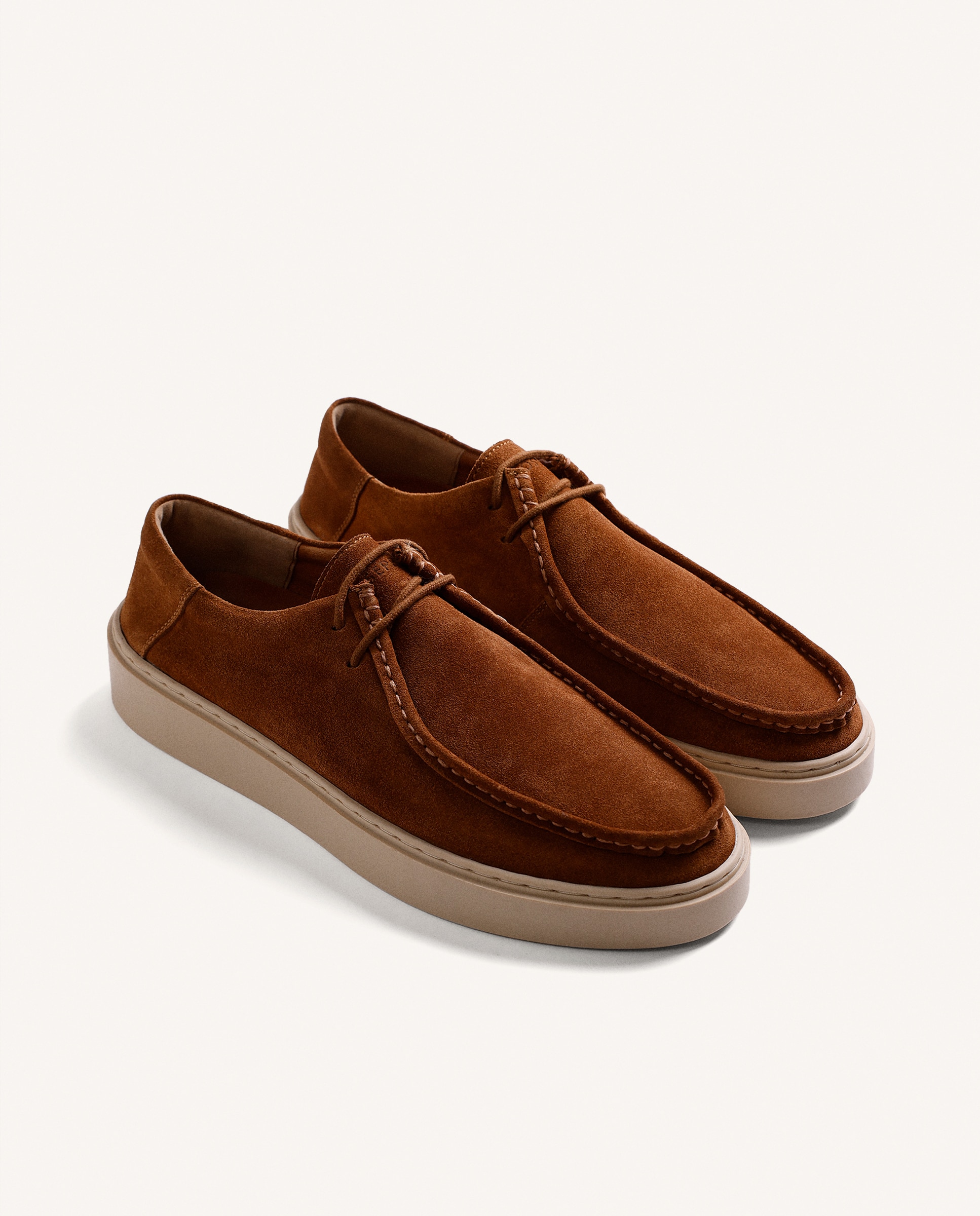 Bluchers de Pele Estilo Wallabee com Cordões Couro-2