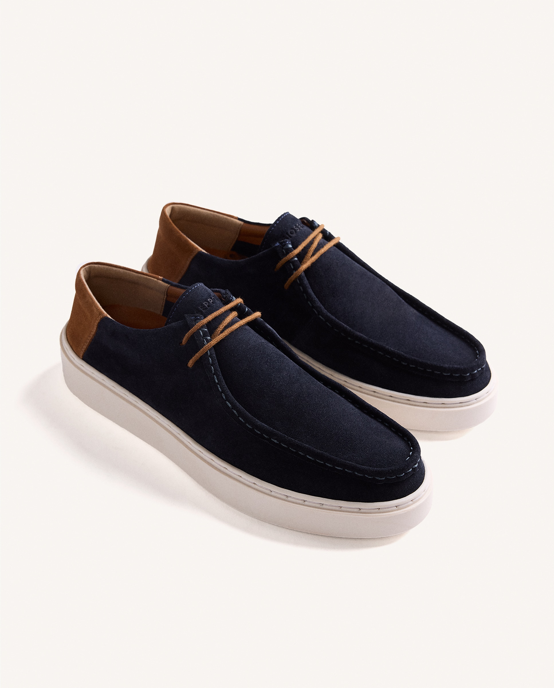Bluchers Estilo Wallabees de Pele em Acabado Camurça Azul-marinho-2