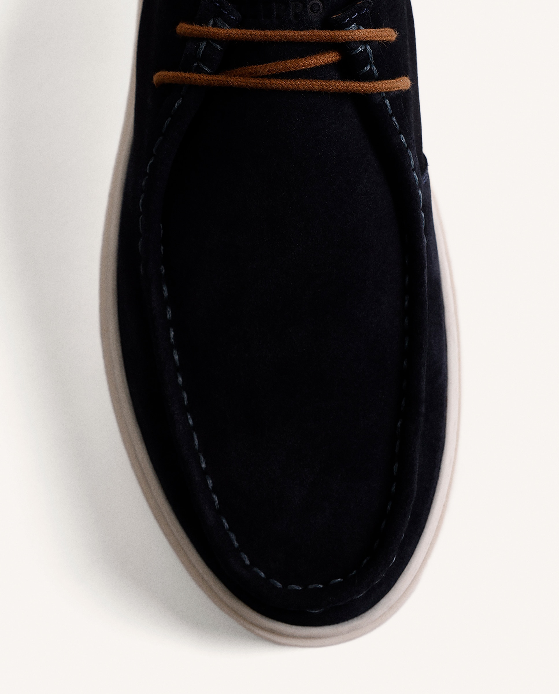 Bluchers Estilo Wallabees de Pele em Acabado Camurça Azul-marinho-3