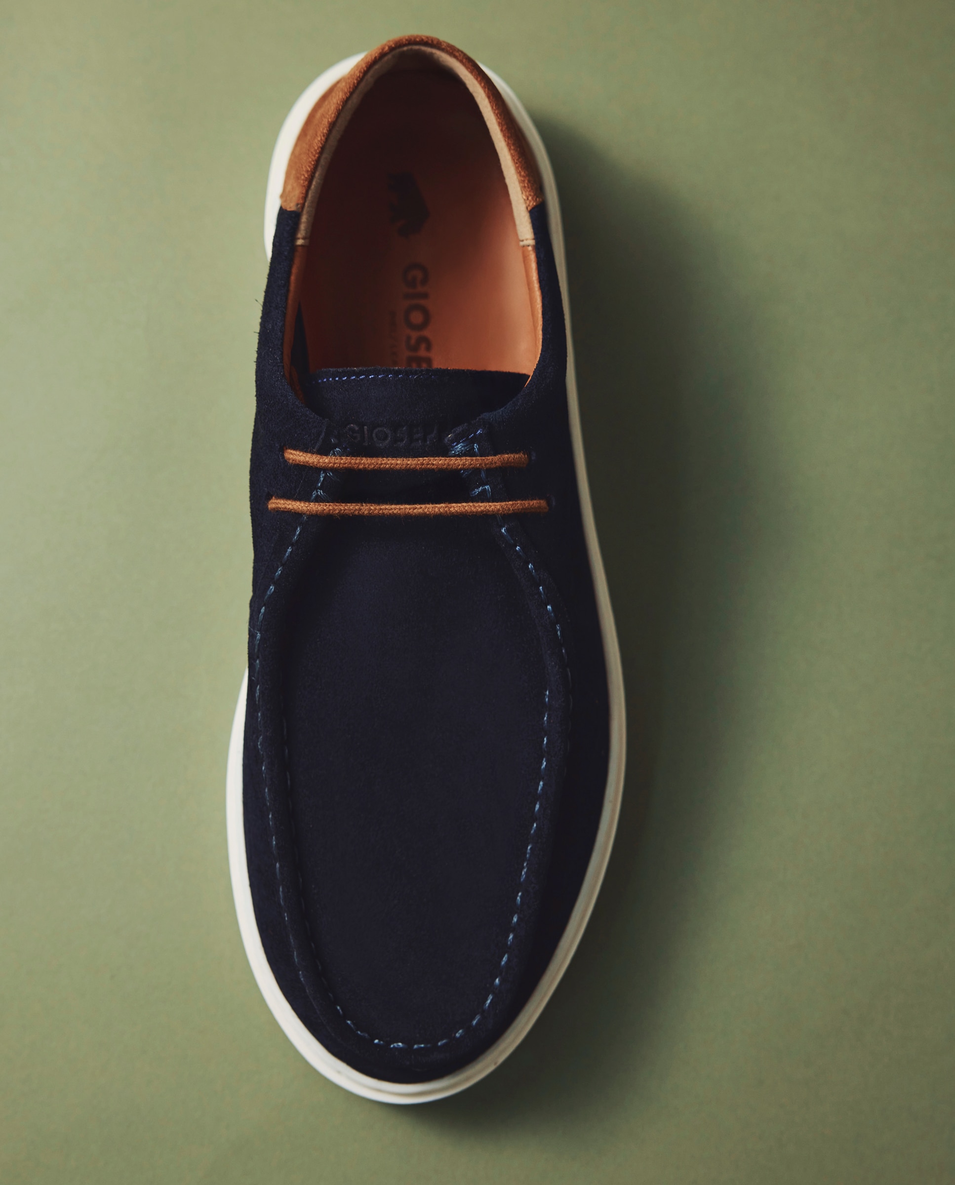 Bluchers Estilo Wallabees de Pele em Acabado Camurça Azul-marinho-5
