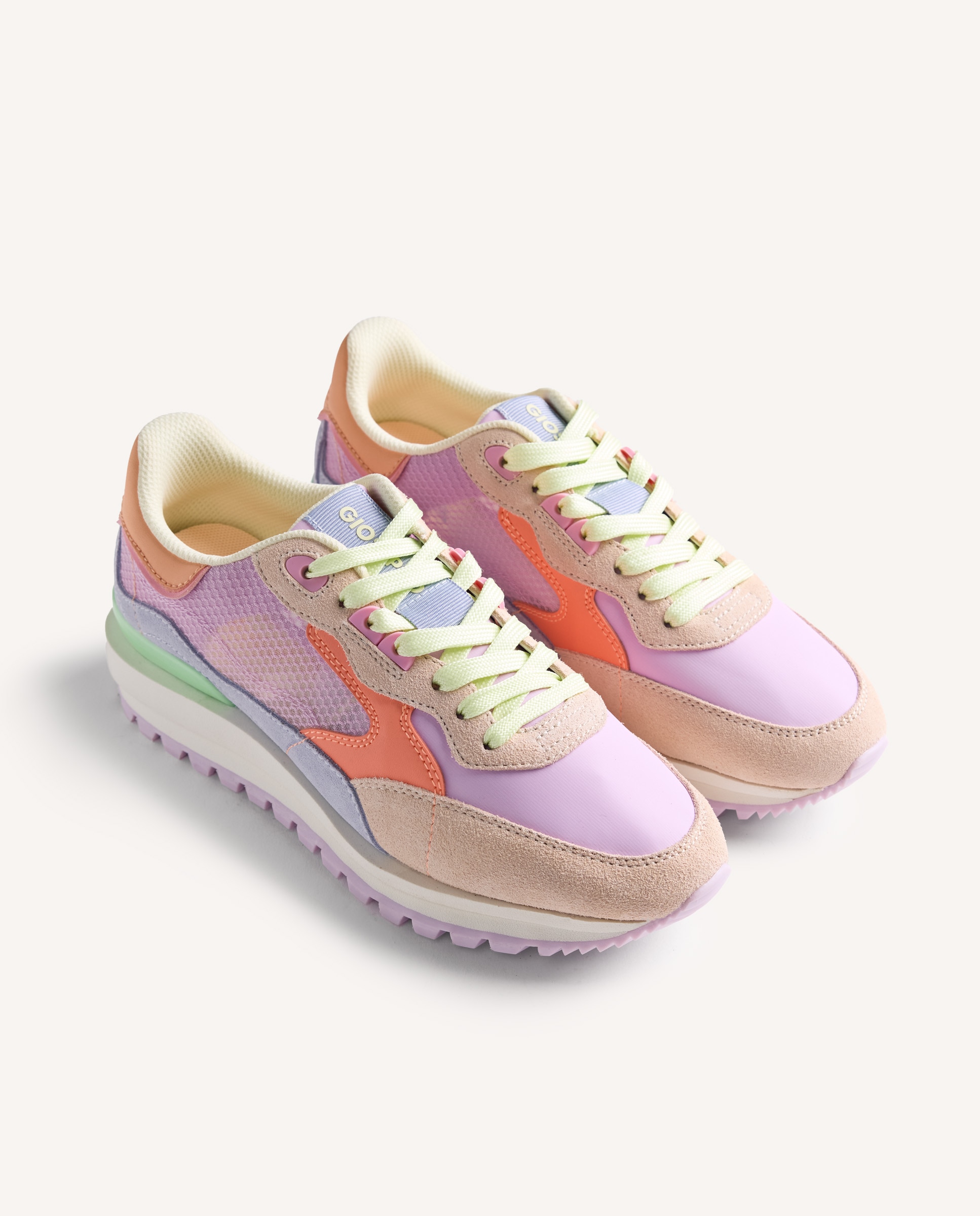Sapatilhas Desportivas de Pele com Contraste de Cores e Texturas Malva-2
