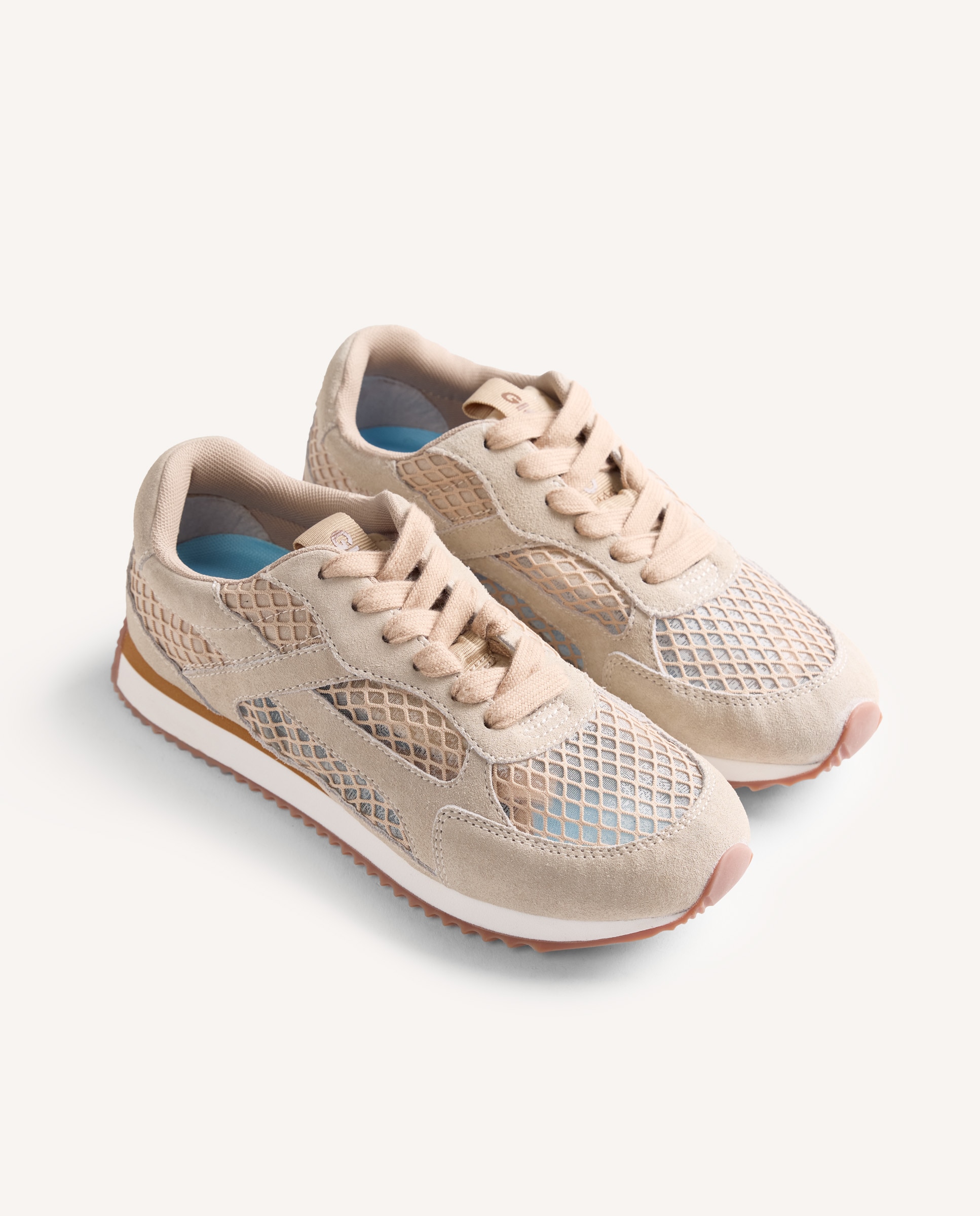 Sapatilhas Desportivas Monocolor com Pele Camurça e Rede Bege-2