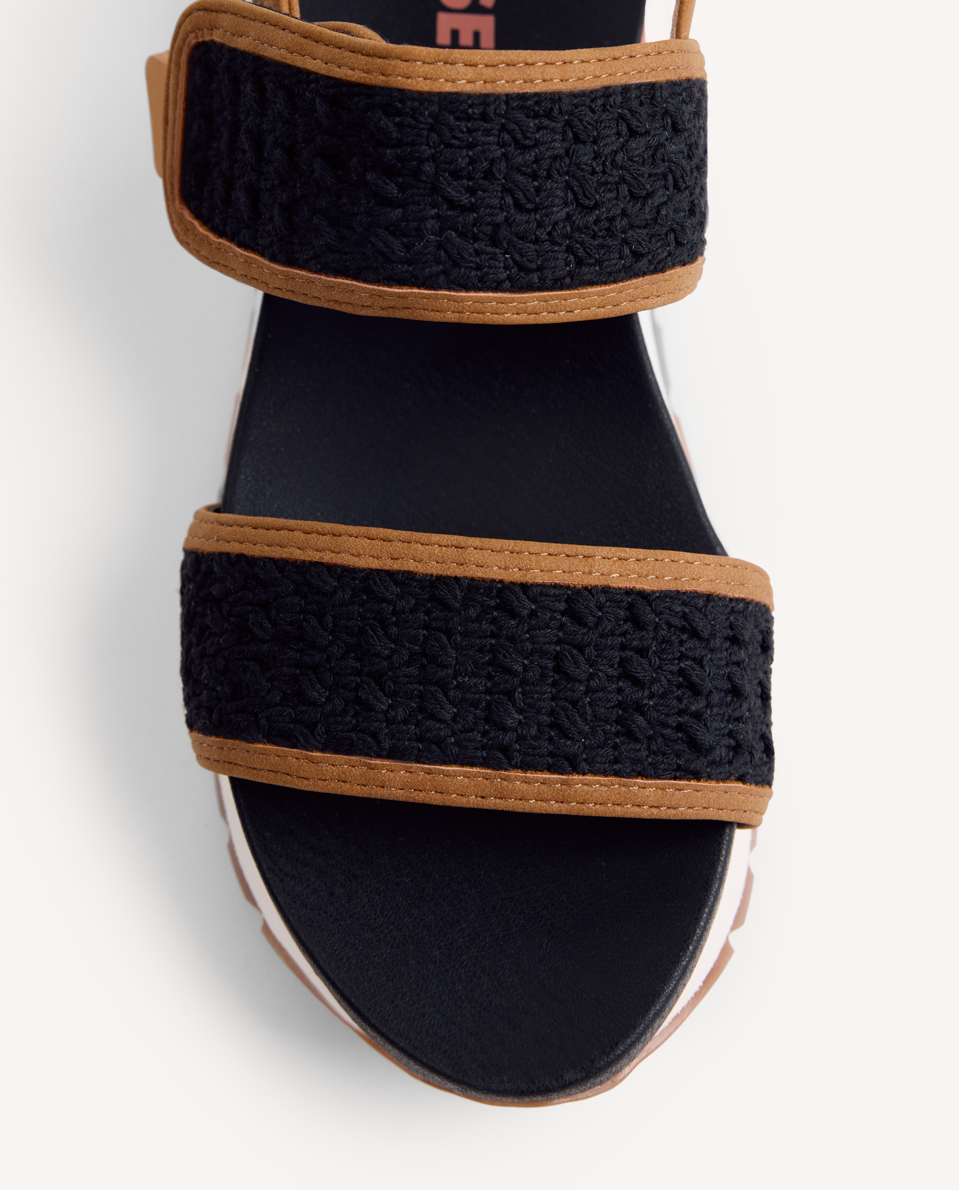Sandálias de Cunha Estilo Desportivo com Crochet Feito À Mão Preto / Natural-3