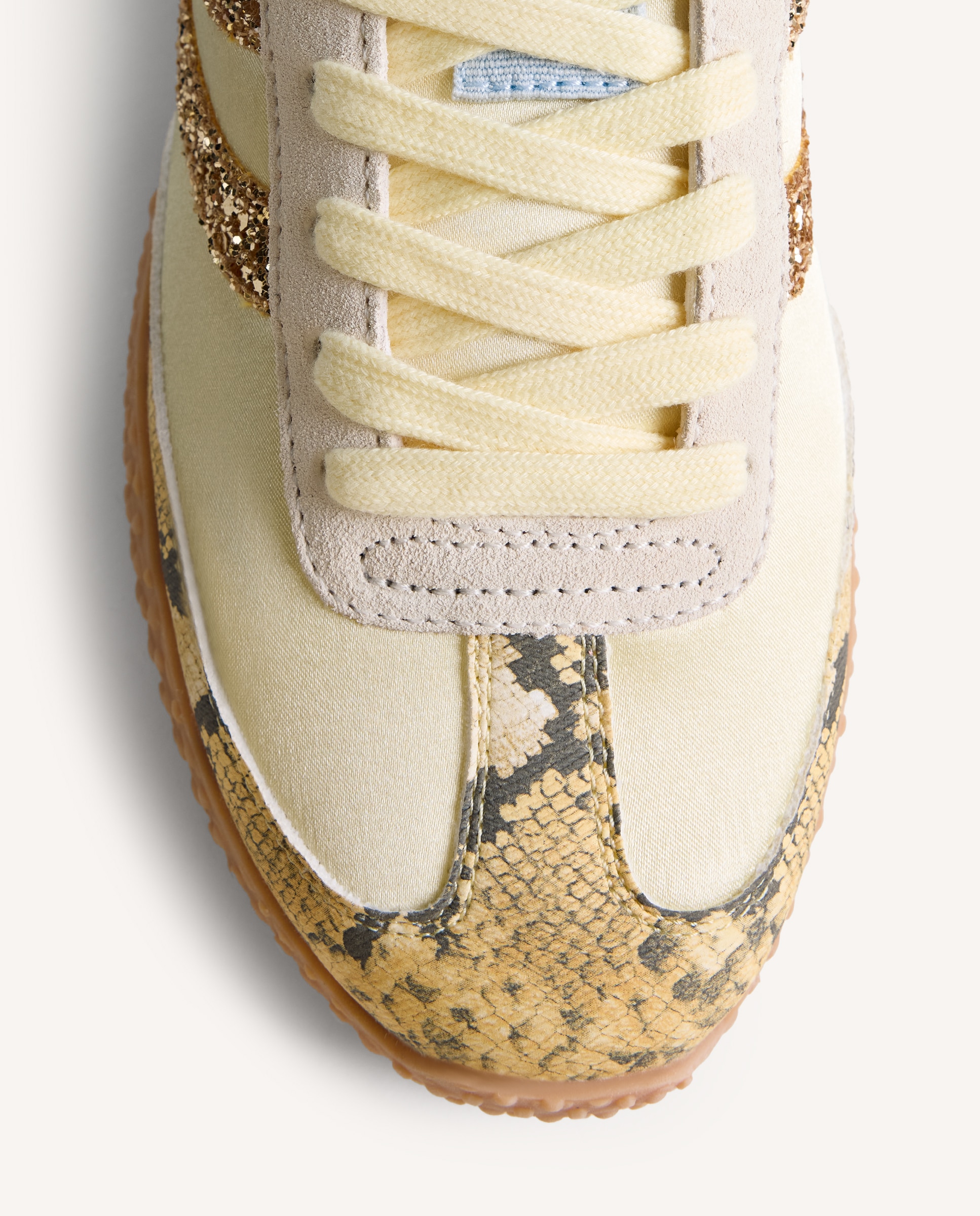 Sapatilhas Desportivas de Pele com Estampado de Serpente e Detalhes Brilhantes Amarelo-3