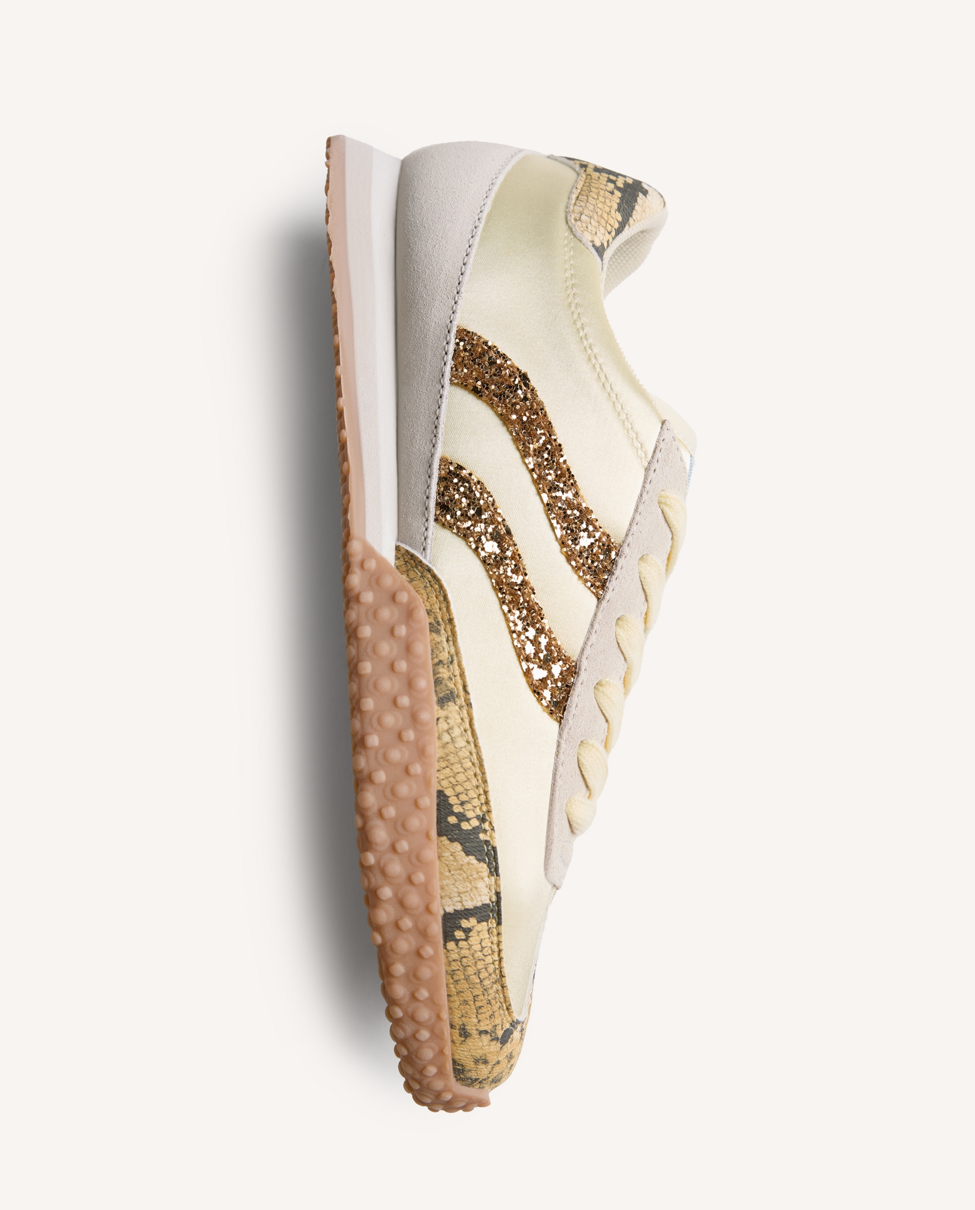 Sapatilhas Desportivas de Pele com Estampado de Serpente e Detalhes Brilhantes Amarelo-4