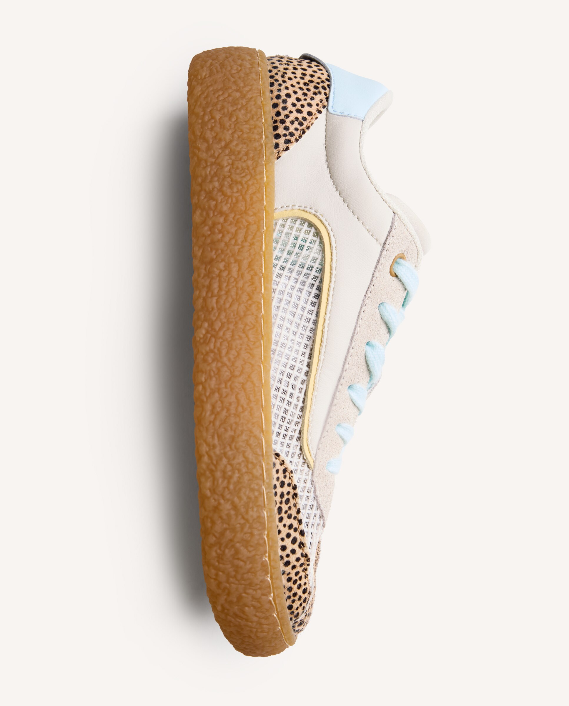 Sapatilhas Desportivas com Pele Camurça, Rede Sobreposta e Estampado Animal Bege / Castanho-4