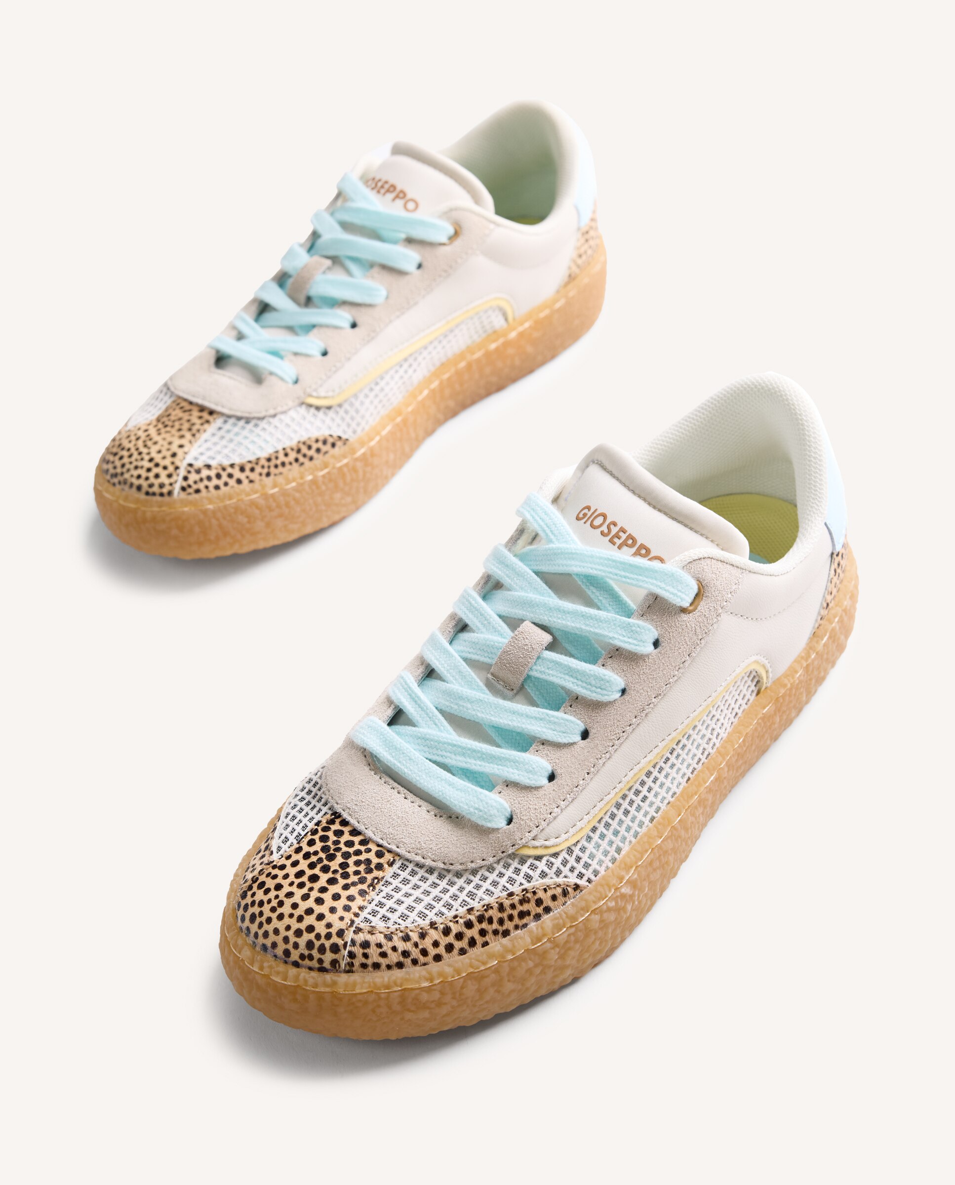 Sapatilhas Desportivas com Pele Camurça, Rede Sobreposta e Estampado Animal Bege / Castanho-6