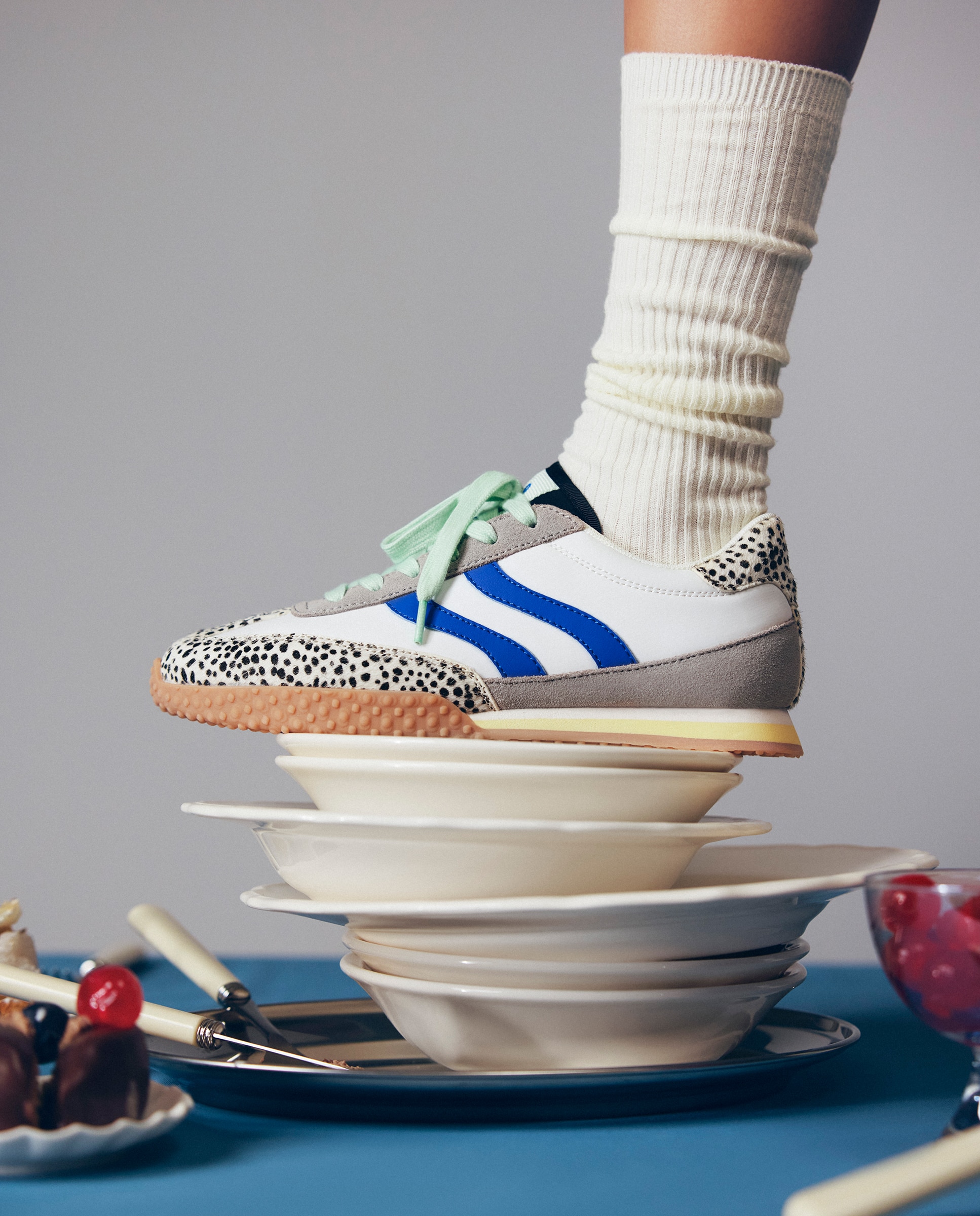 Sapatilhas Desportivas de Pele com Estampado Animal Azul-6