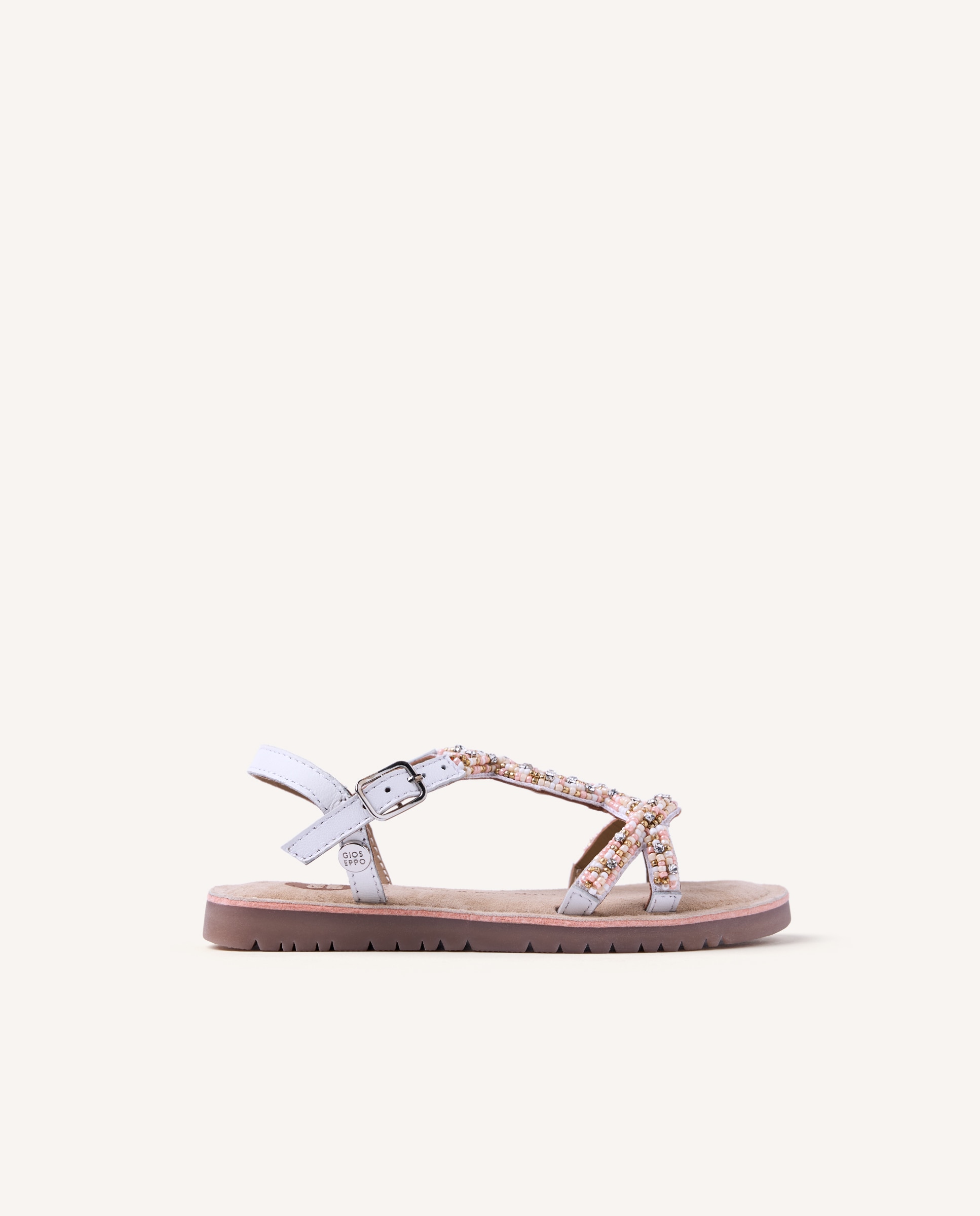 Imagem 0 de Sandálias Abertas Infantil de Pele com Detalhe de Contas e Pedraria