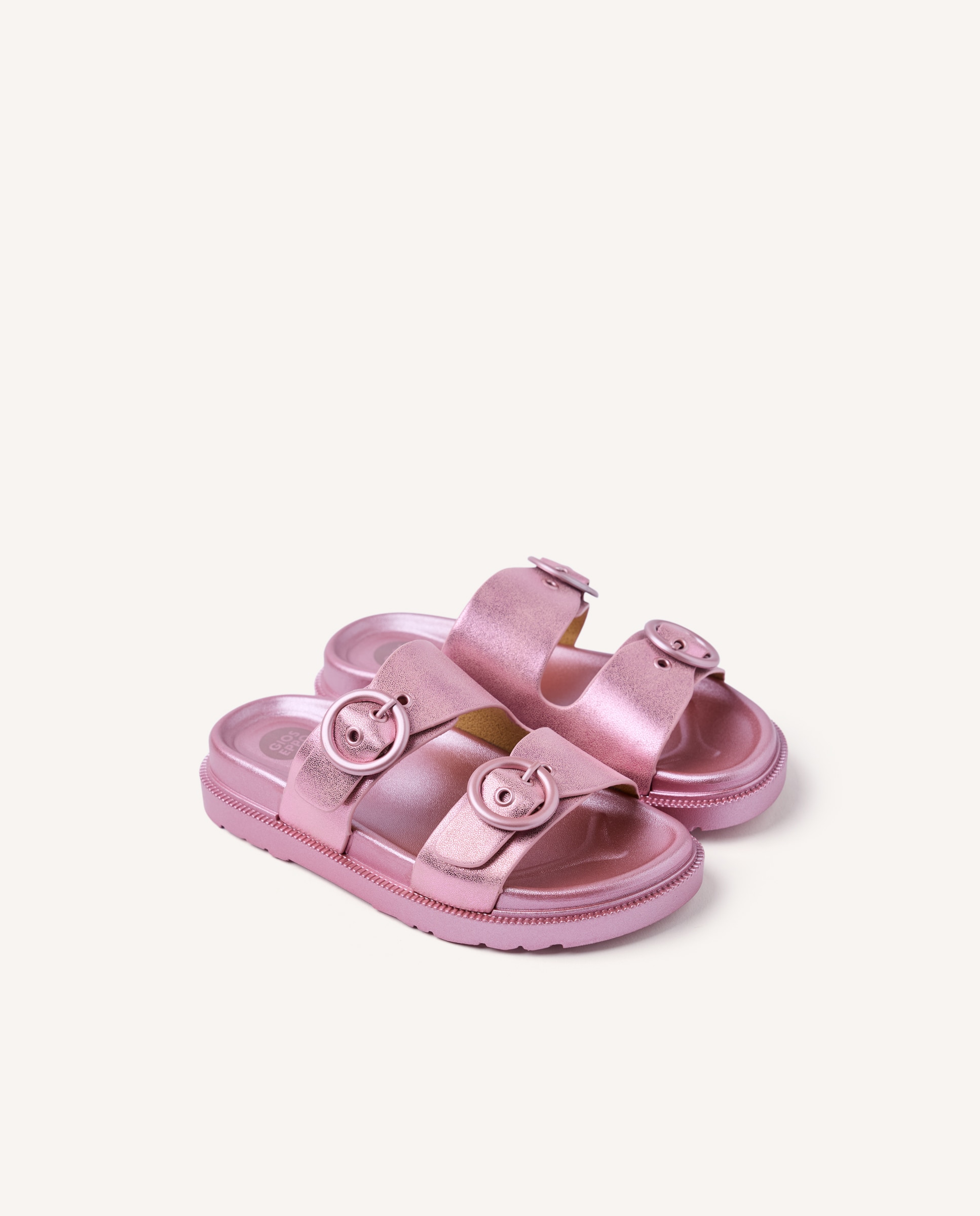 Sandálias Abertas Infantil Monocolor com Acabamento Metalizado e Fivela Dupla Gioseppo Rosa-claro-2
