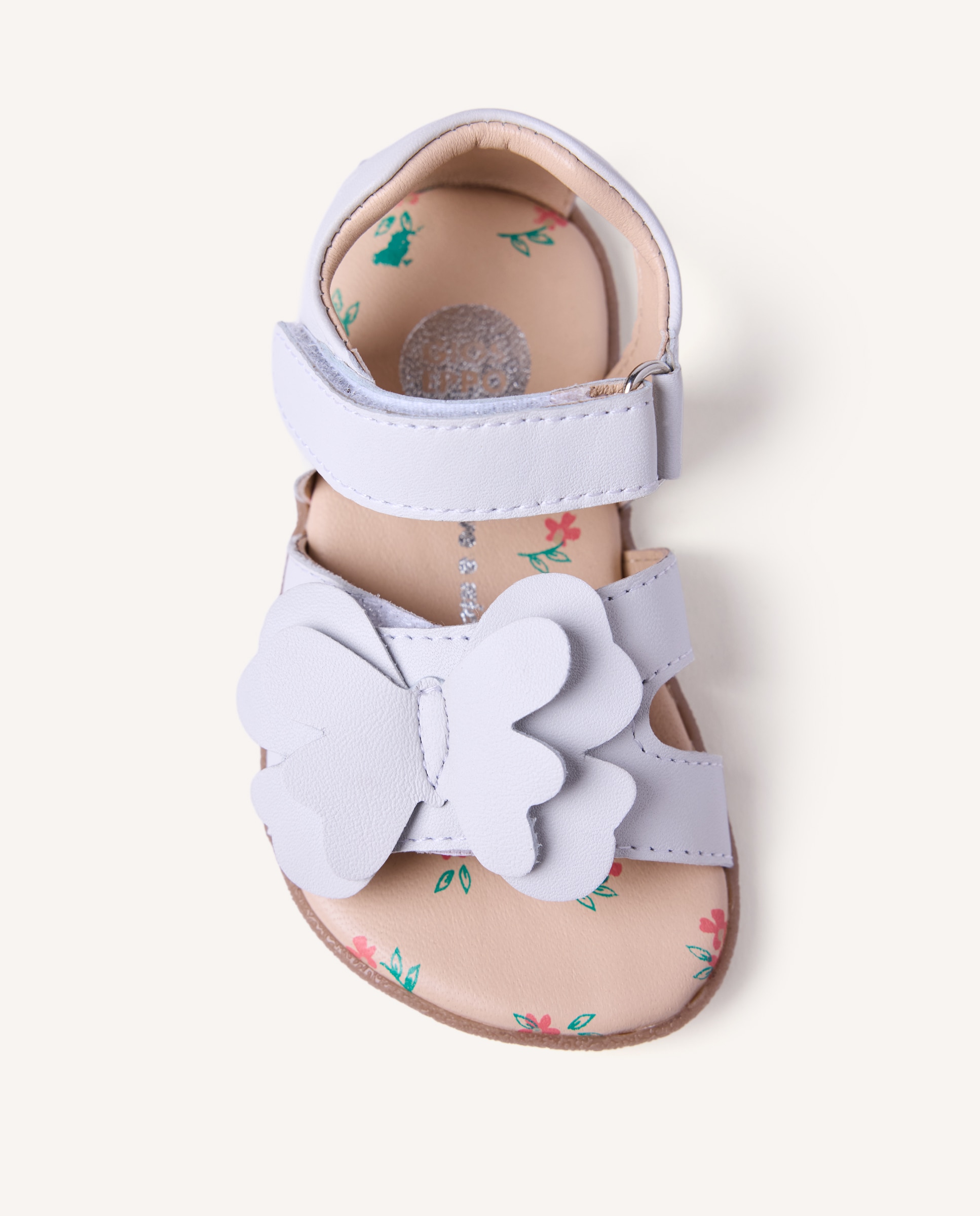 Sandálias Abertas Infantil Barefoot de Pele com Detalhe de Borboleta Gioseppo Branco-3