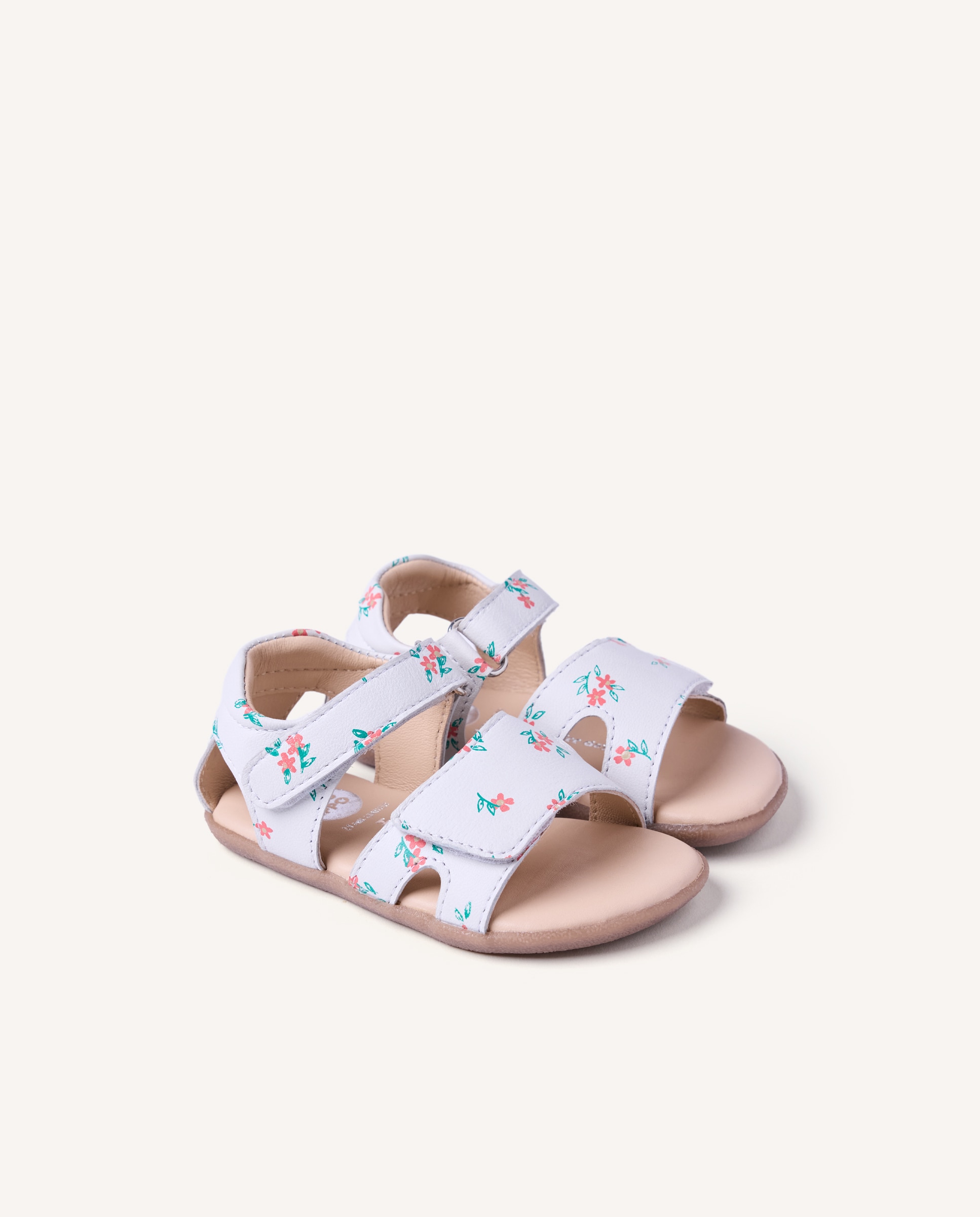 Sandálias para Bebé Barefoot de Pele com Estampado de Flores Gioseppo Branco-2