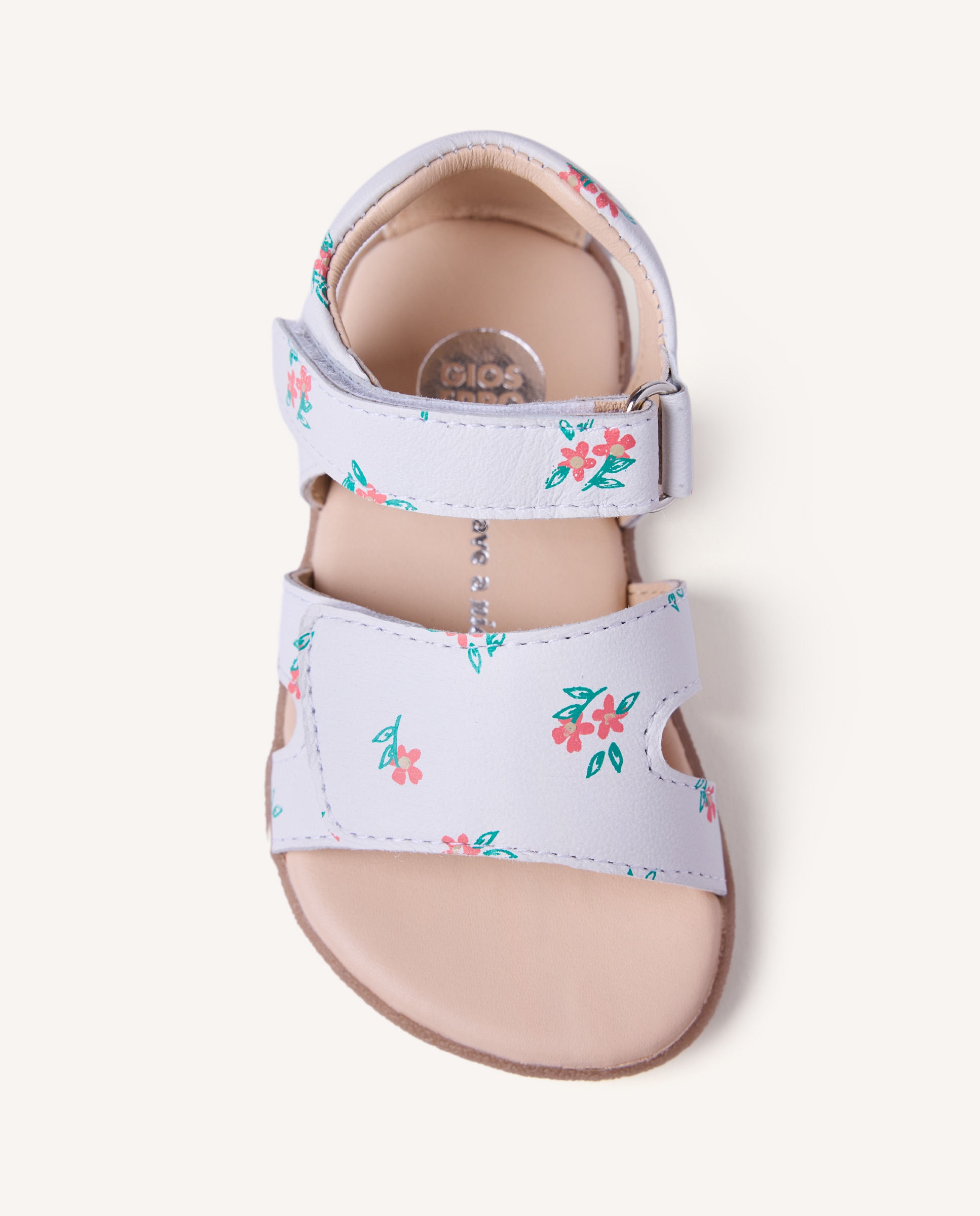 Sandálias para Bebé Barefoot de Pele com Estampado de Flores Gioseppo Branco-3