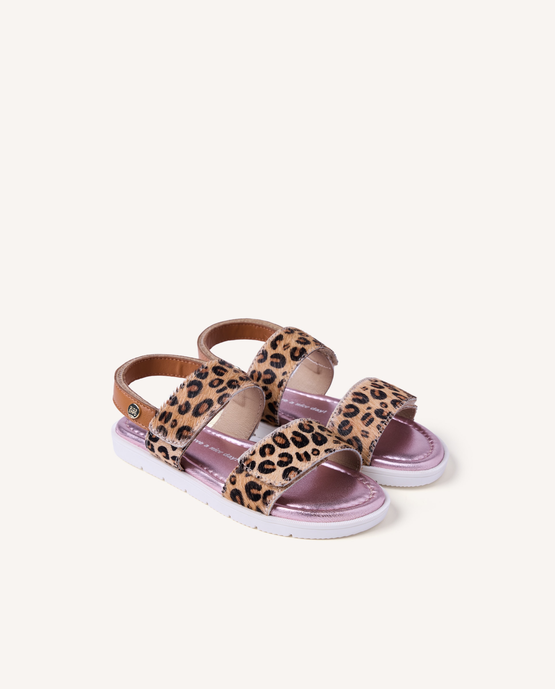 Sandálias Abertas Infantil de Pele com Estampado Animal e Palmilha Metalizada Estampado-2