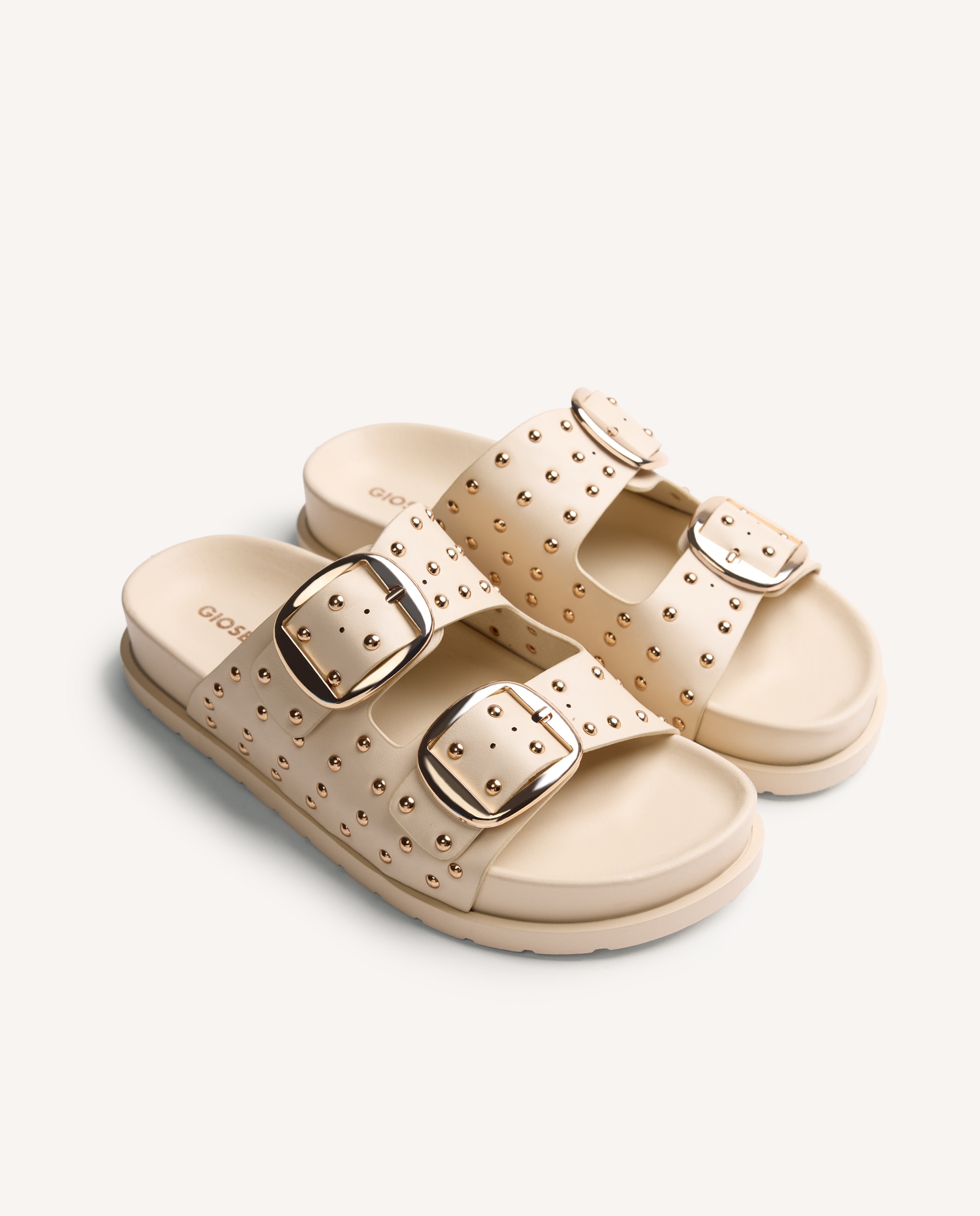 Sandálias de Tira Tipo Bio com Fivelas e Detalhe de Tachas Branco-marfim-2