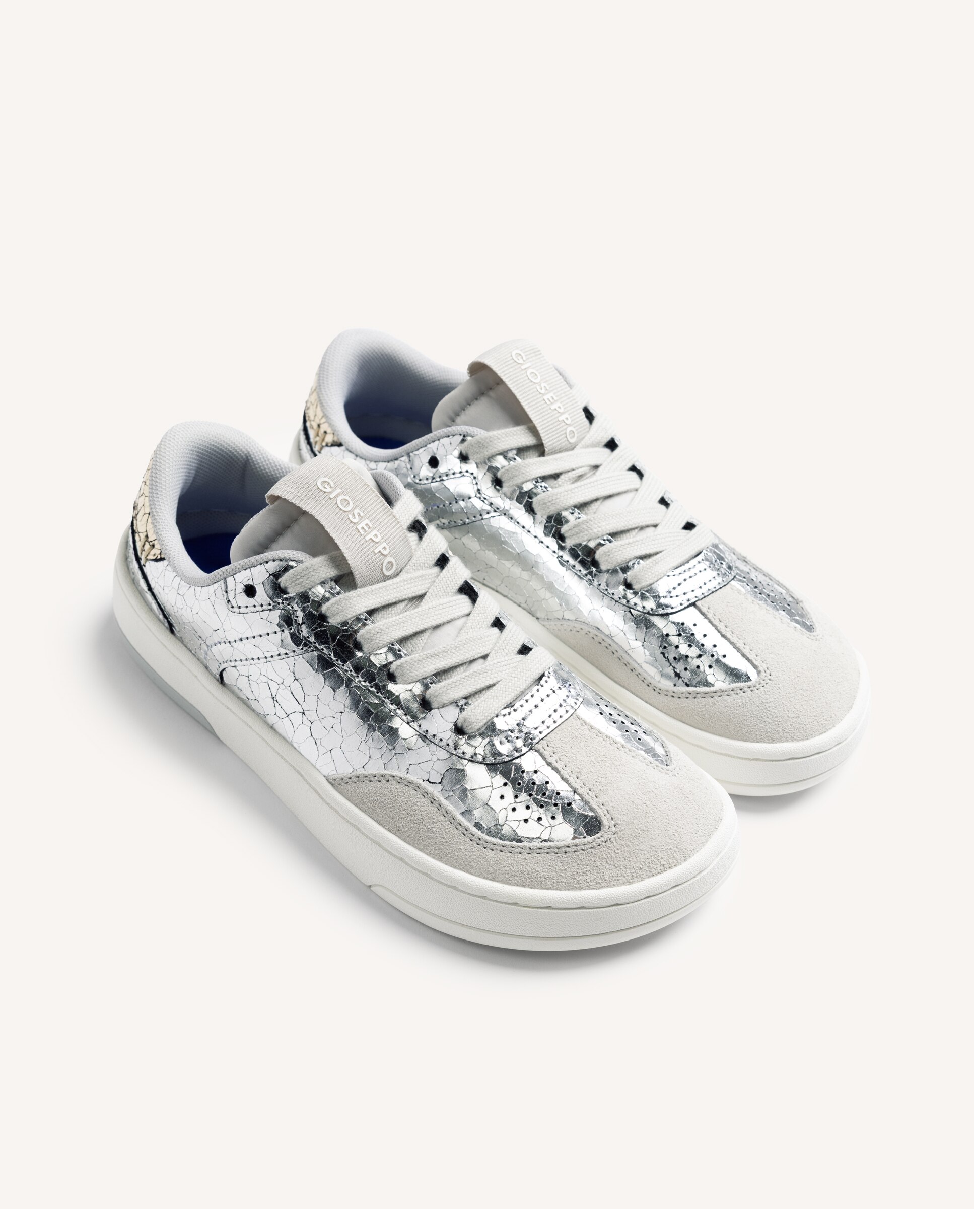 Sapatilhas Desportivas Barefoot Craqueladas em Acabamento Metalizado Prata-2