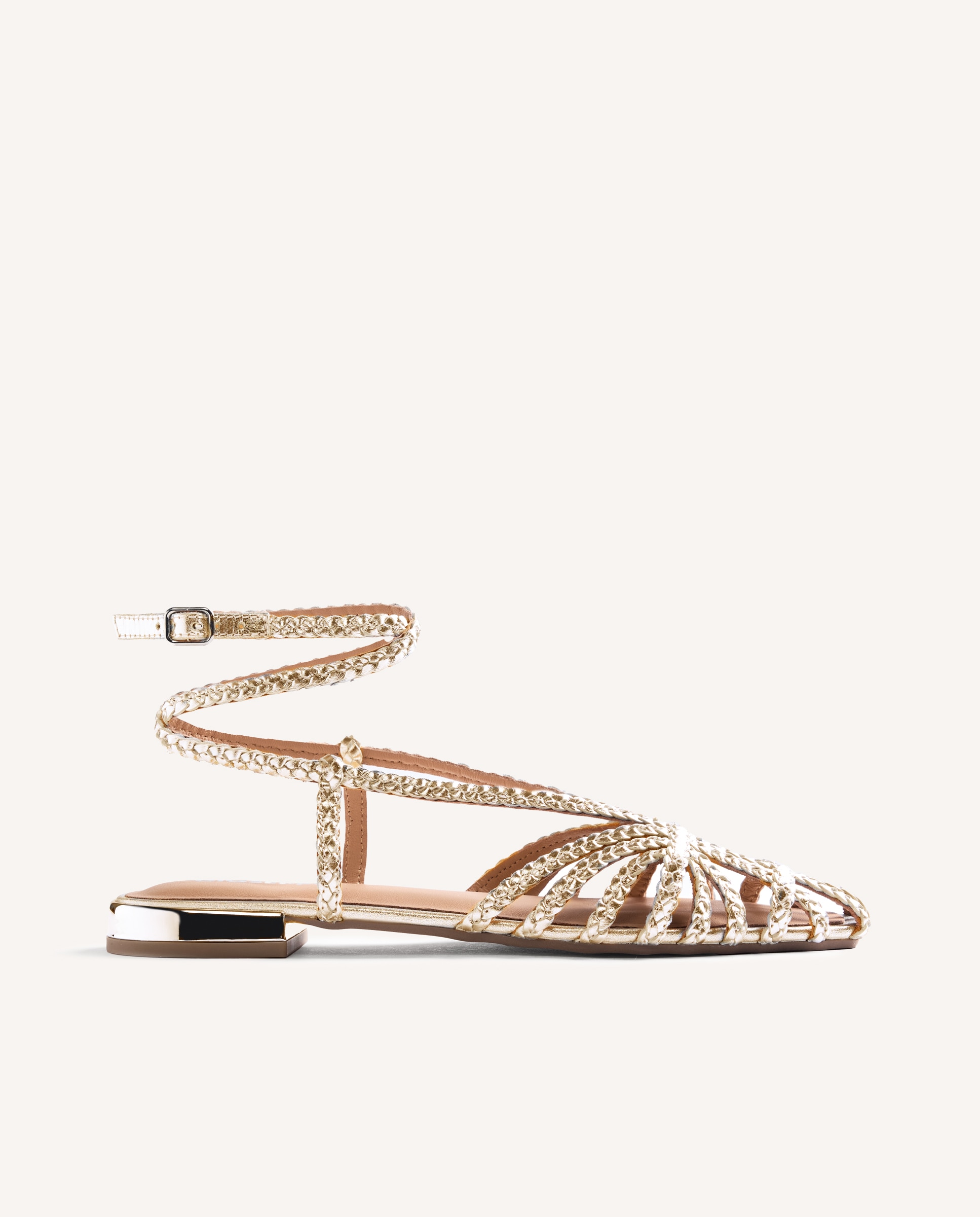 Imagem 0 de Sabrinas Rasas Cangrejeras de Pele Entrançada À Mão com Acabamento Metalizado