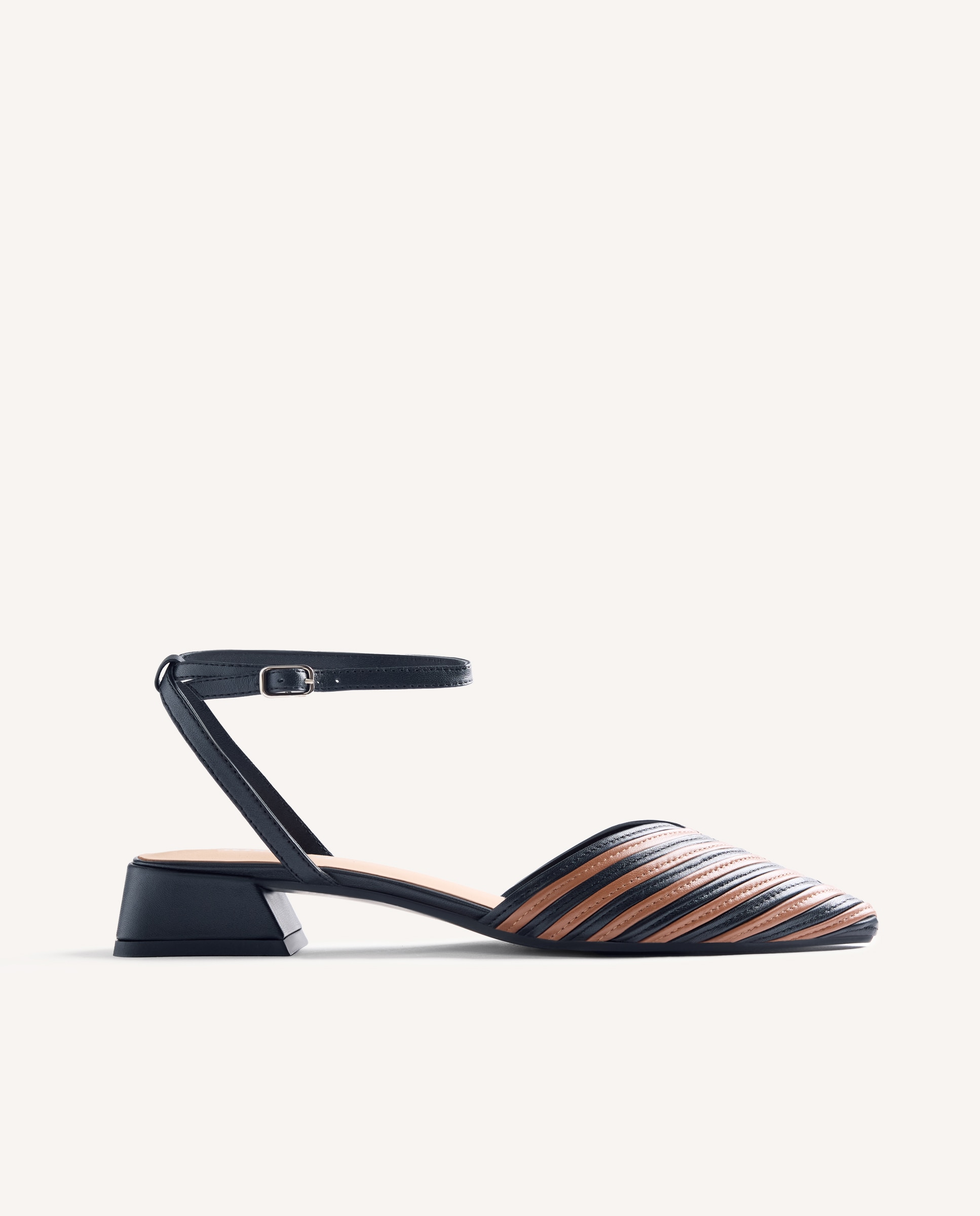 Imagem 0 de Sandálias de Salto em Pele com Salto Estilo Sapatos de Salto Aberto no Calcanhar Bicolor com Padrão Às Riscas