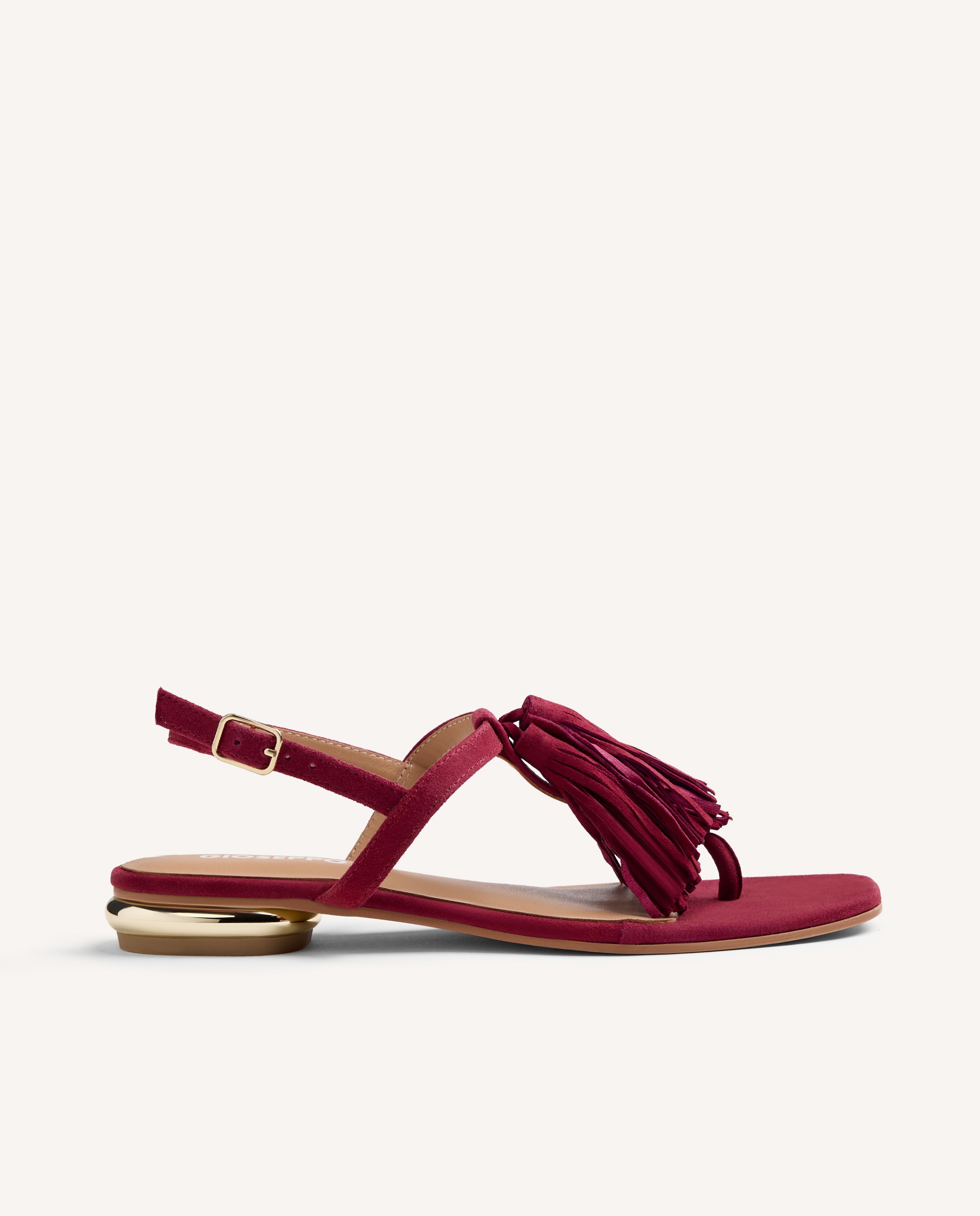 Imagem 0 de Sandálias de Dedo em Pele com Franjas e Tacão Metalizado