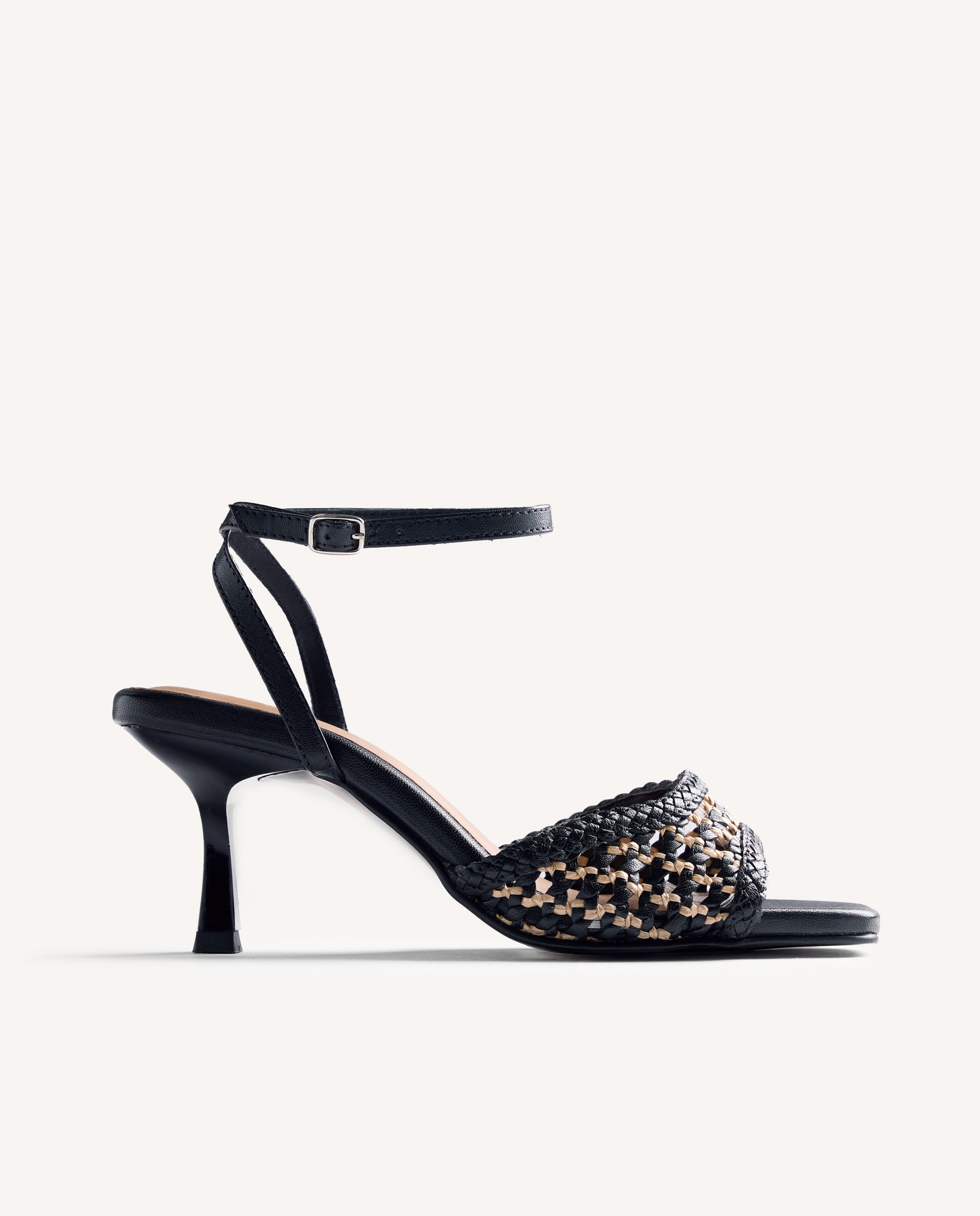 Imagem 0 de Peep Toes de Pele Entrançada Bicolor