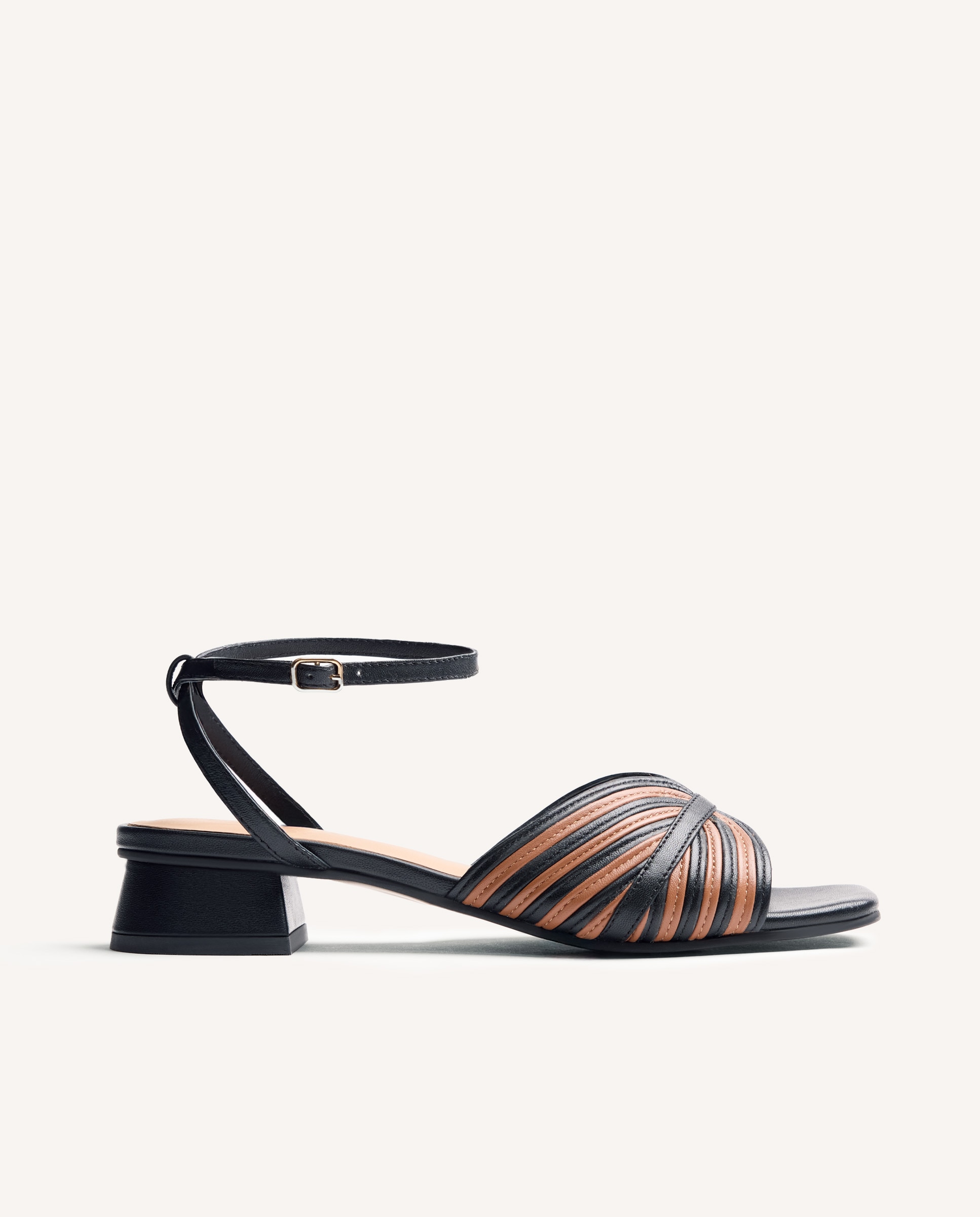 Imagem 0 de Sandálias de Salto em Pele Bicolor com Padrão Às Riscas