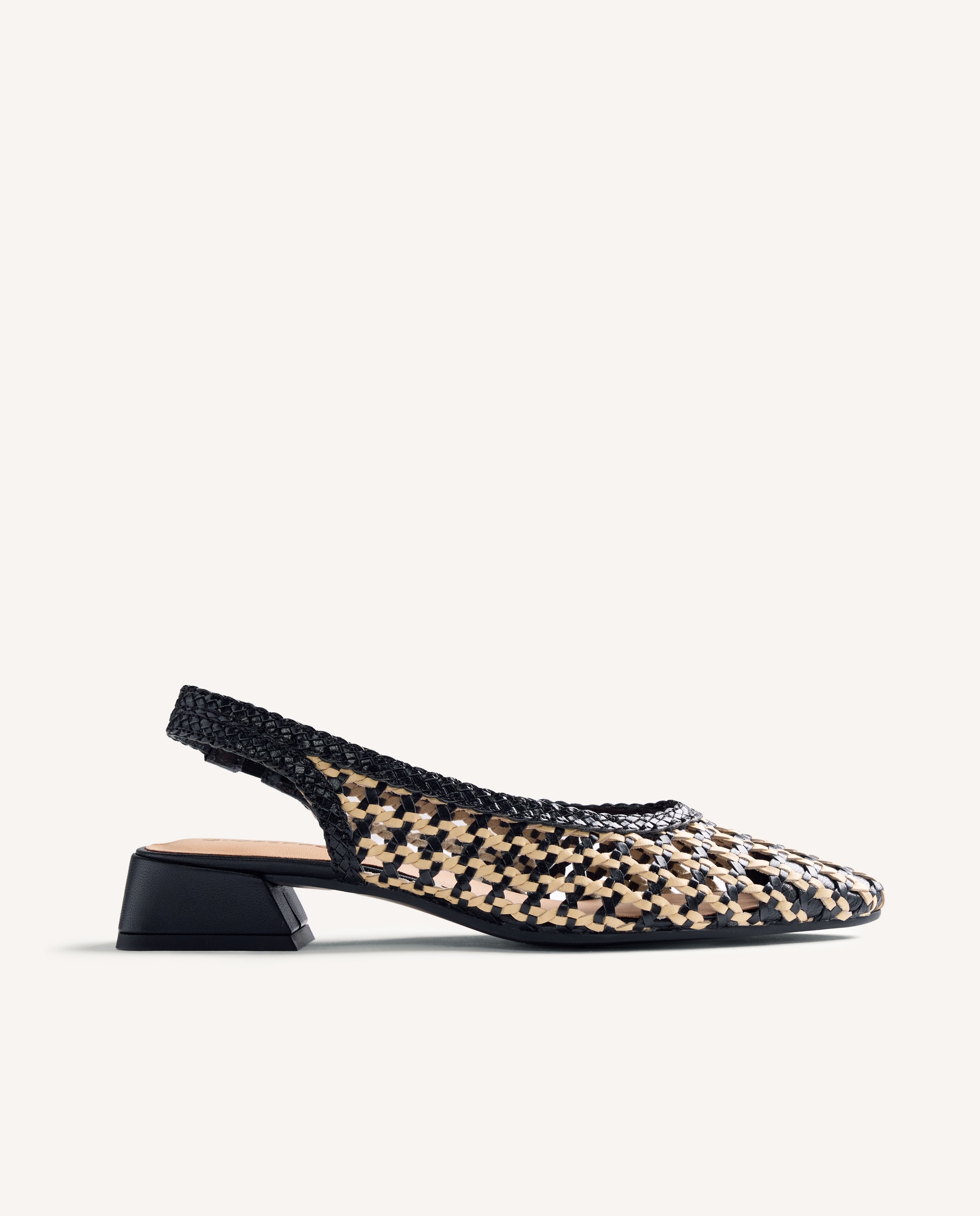 Imagem 0 de Sabrinas com Salto Estilo Sapatos de Salto Descalcanhados de Pele Entrançada À Mão