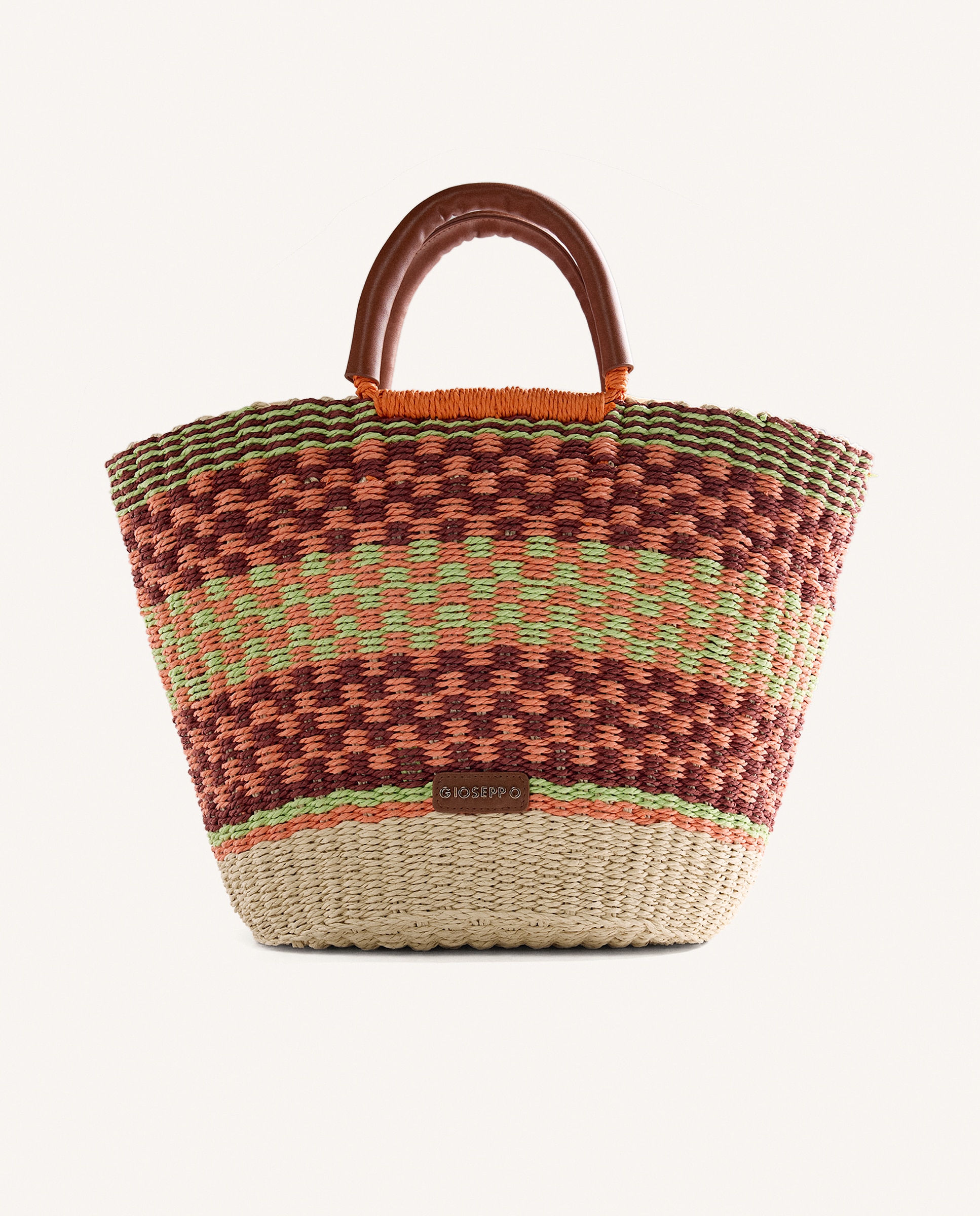 Imagem 0 de Mala Cesto Efeito Ráfia com Estampado Multicolor e Duas Alças Amovíveis