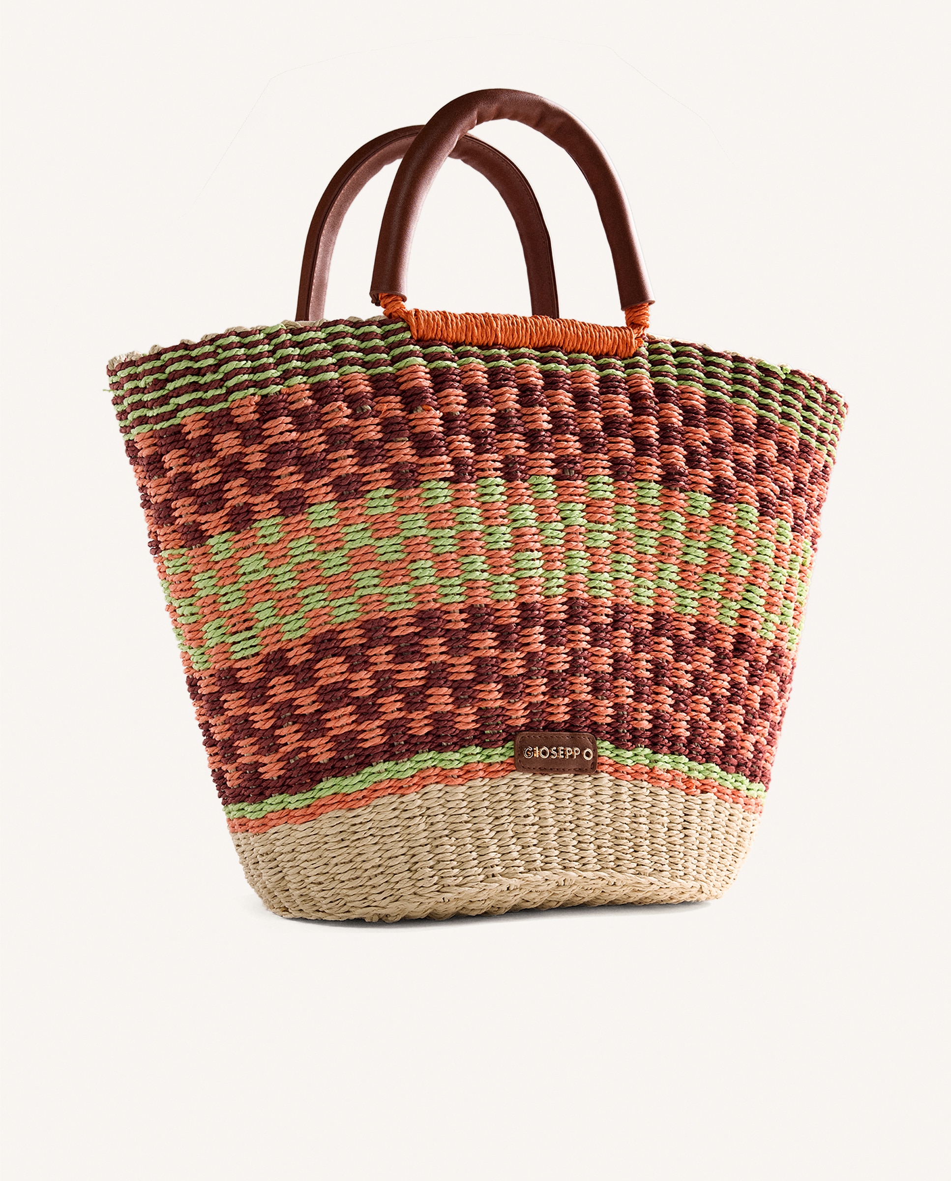 Mala Cesto Efeito Ráfia com Estampado Multicolor e Duas Alças Amovíveis Coral-2