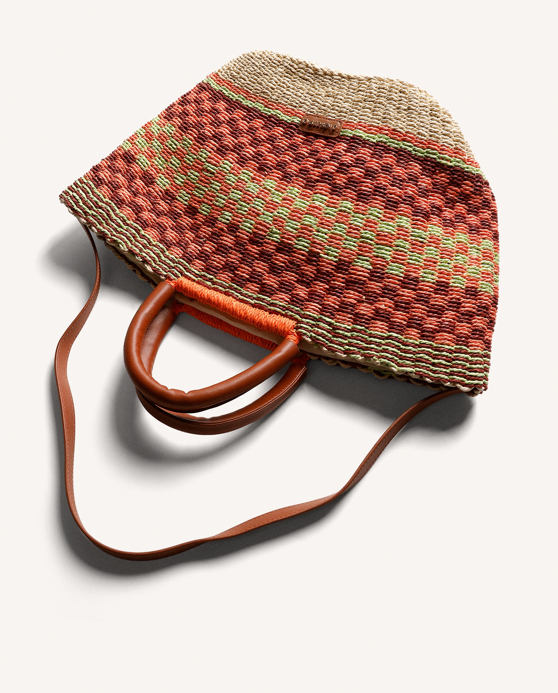 Mala Cesto Efeito Ráfia com Estampado Multicolor e Duas Alças Amovíveis Coral-4