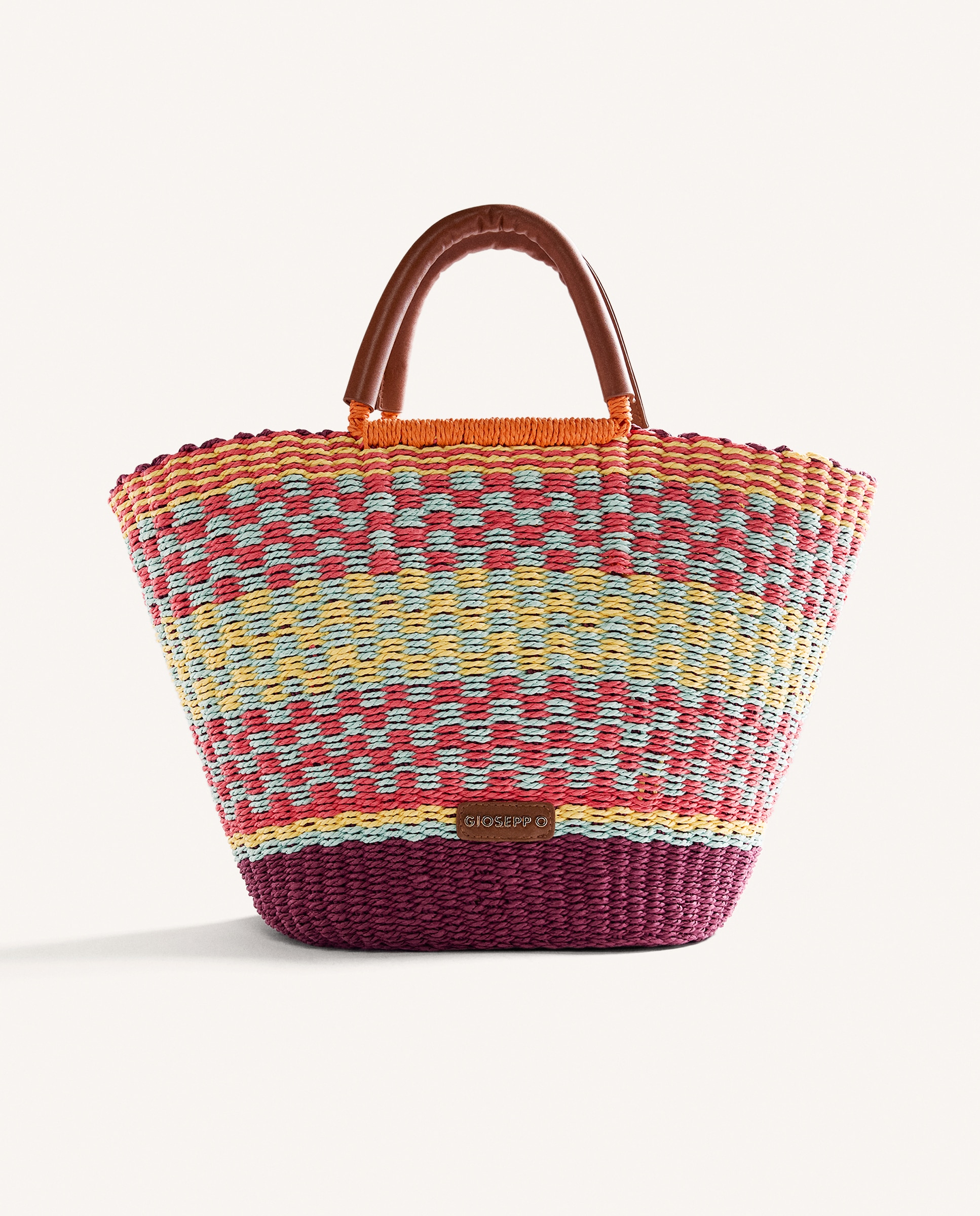 Imagem 0 de Mala Cesto Efeito Ráfia com Estampado Multicolor e Duas Alças Amovíveis