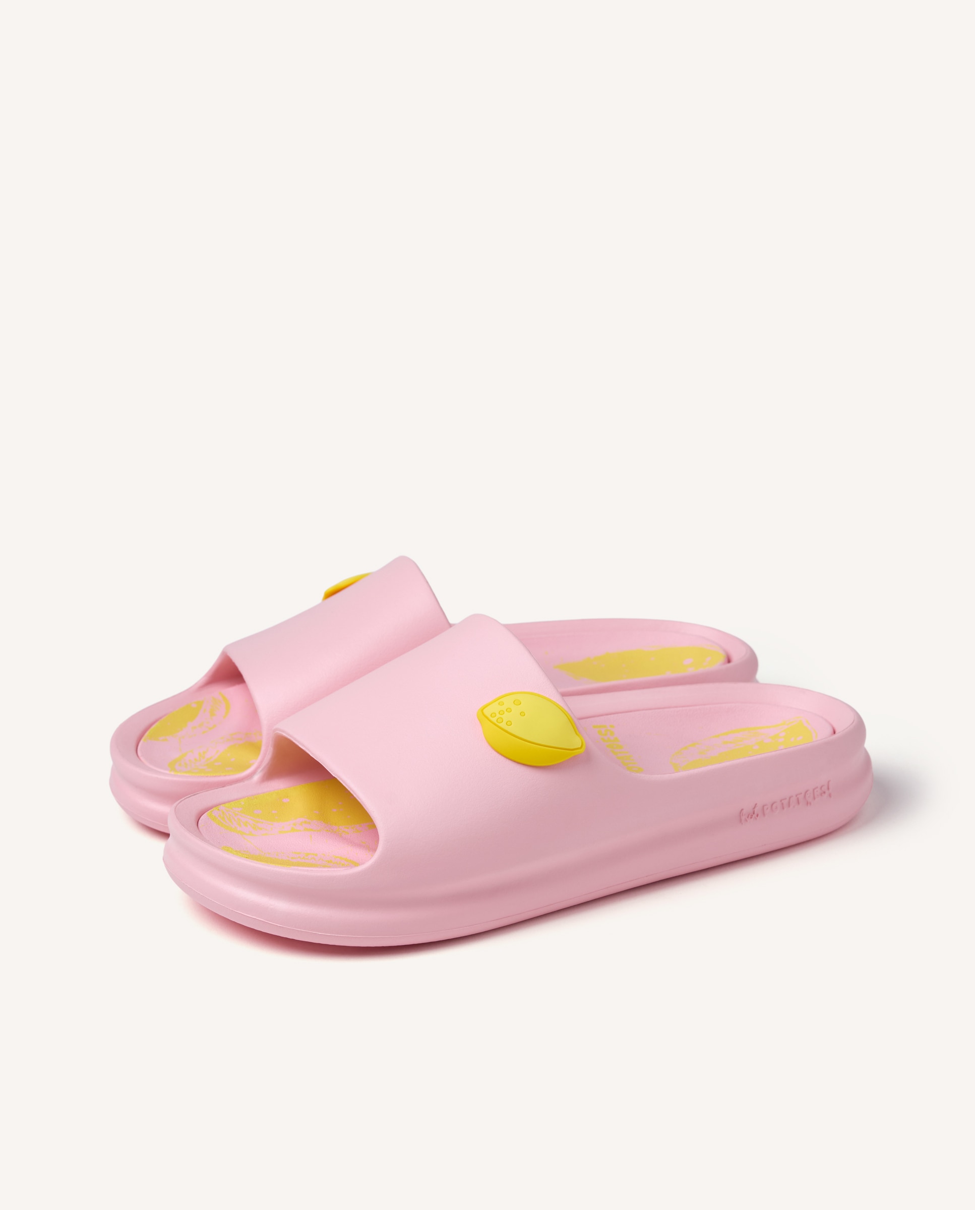 Chinelos de Tipo Pala com Estampado de Limões, Pin Intercambiável e Palmilha Dupla Amovível Rosa-2