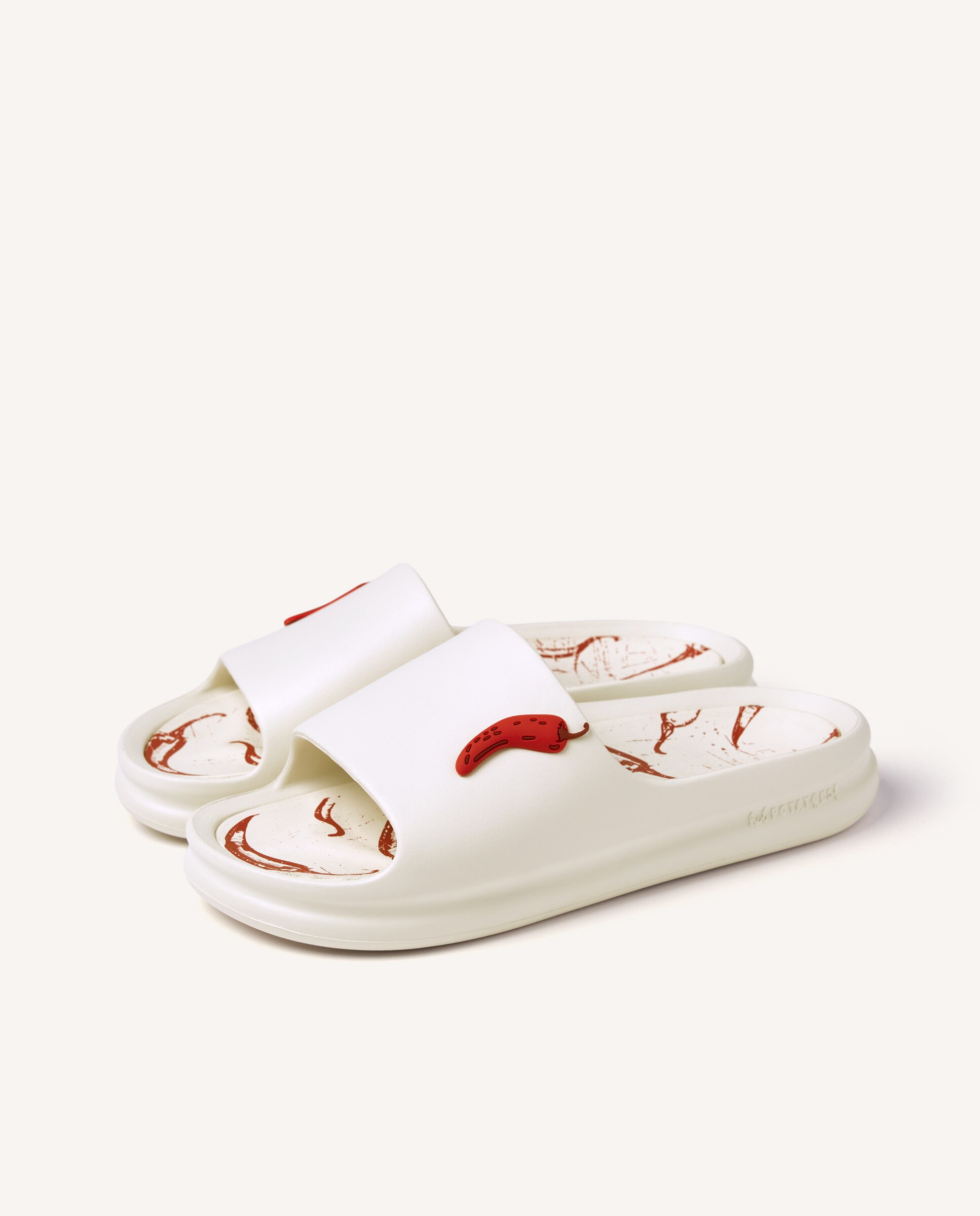 Chinelos Tipo Pala com Estampado de Malaguetas, Pin Intermutável e Palmilha Dupla Amovível Branco-2