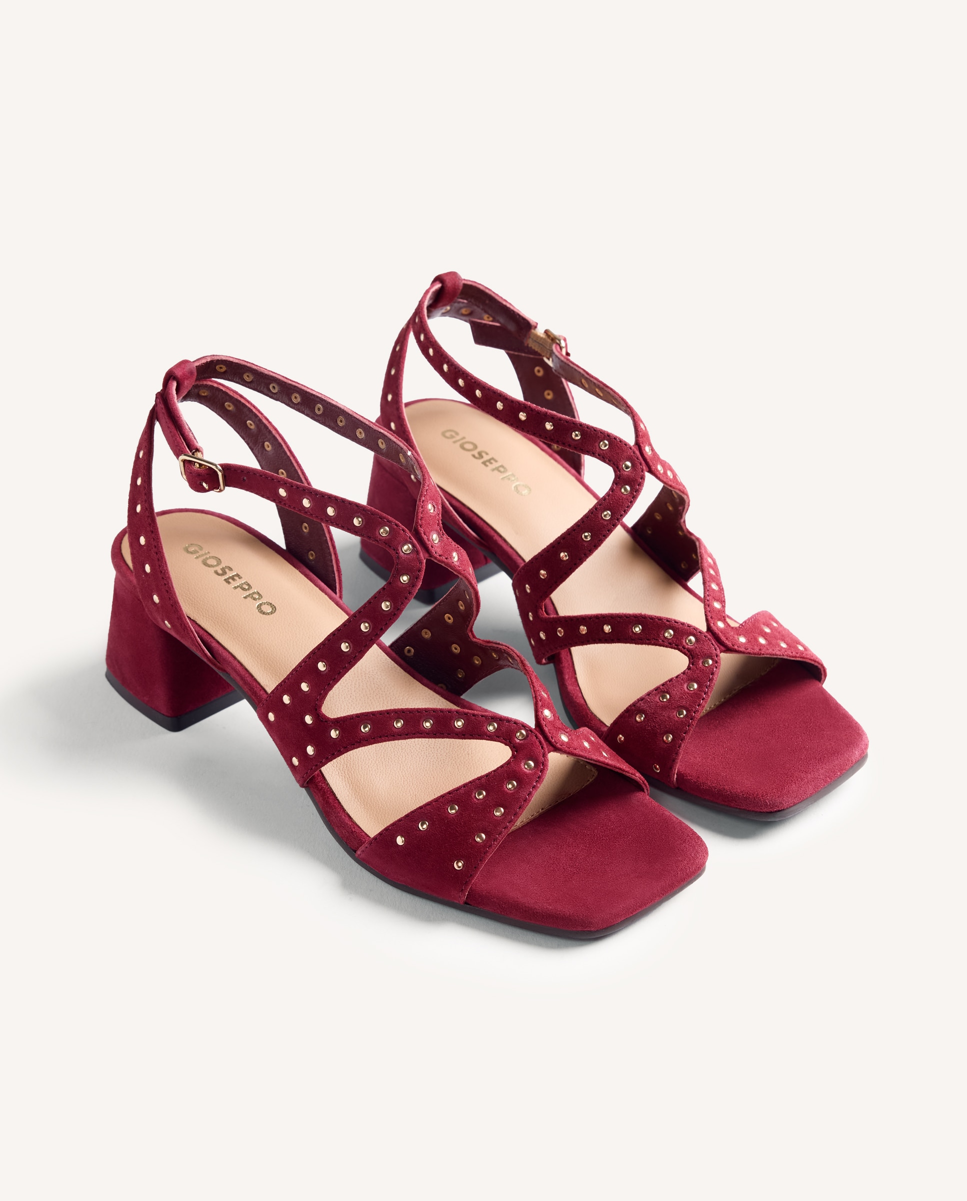 Sandálias de Salto em Pele com Detalhe de Tachas Bordeaux-2