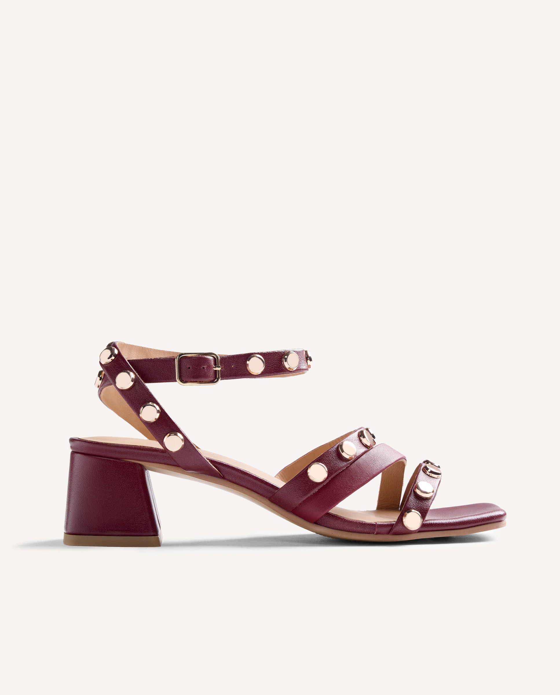 Sandálias de Salto em Pele com Detalhe de Tachas Bordeaux-1