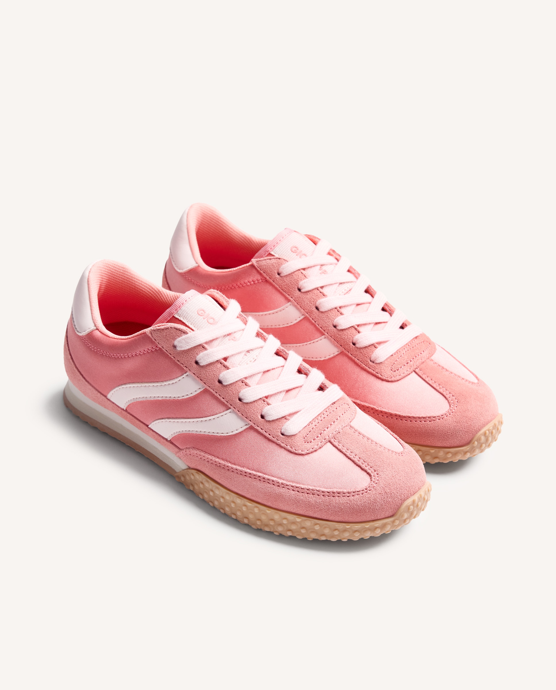 Sapatilhas Desportivas Monocolor com Cetim e Pele Camurça Rosa-2