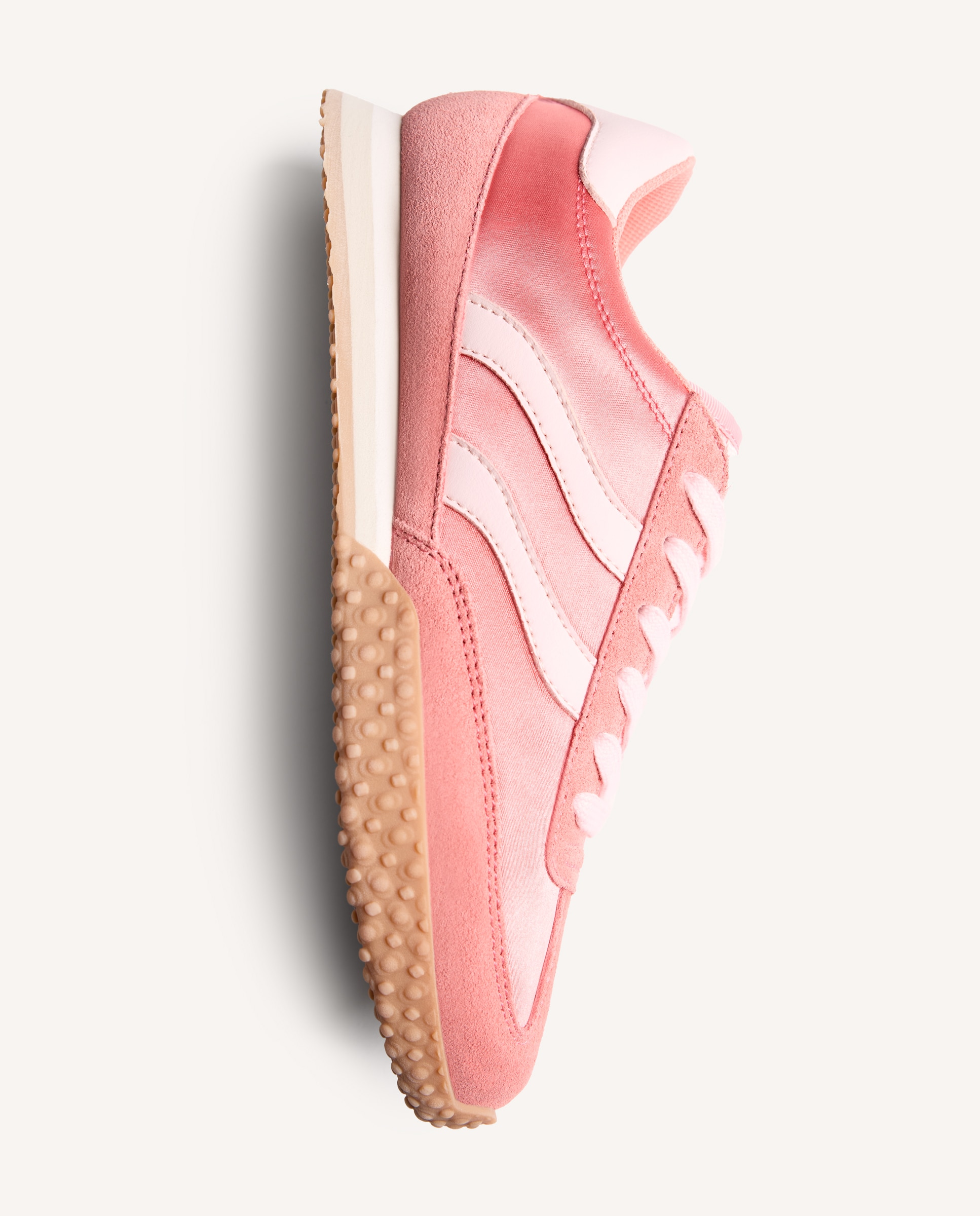 Sapatilhas Desportivas Monocolor com Cetim e Pele Camurça Rosa-4