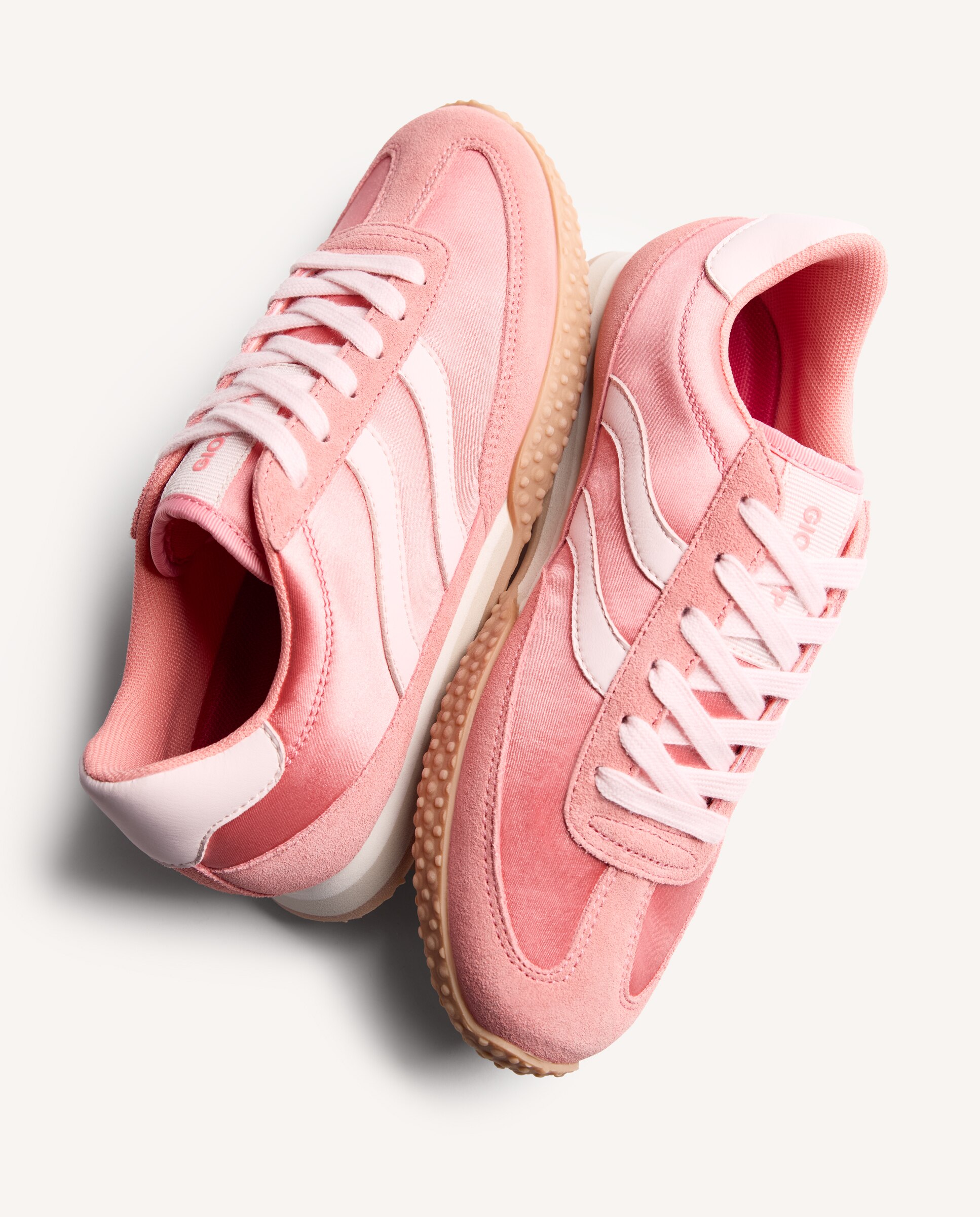 Sapatilhas Desportivas Monocolor com Cetim e Pele Camurça Rosa-6