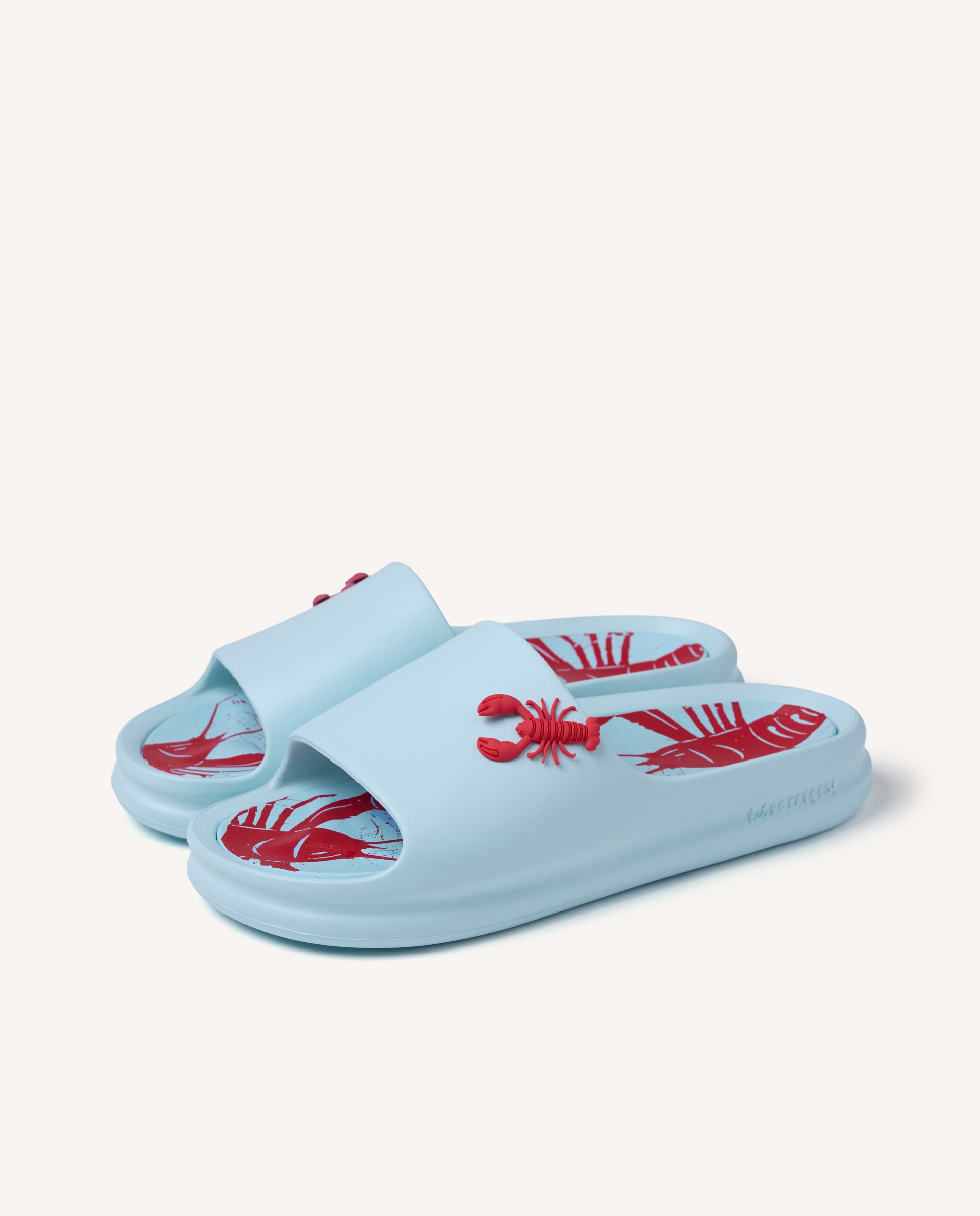 Chinelos de Tipo Pala com Estampado de Lagostas, Pin Intercambiável e Palmilha Dupla Amovível Azul-celeste-2