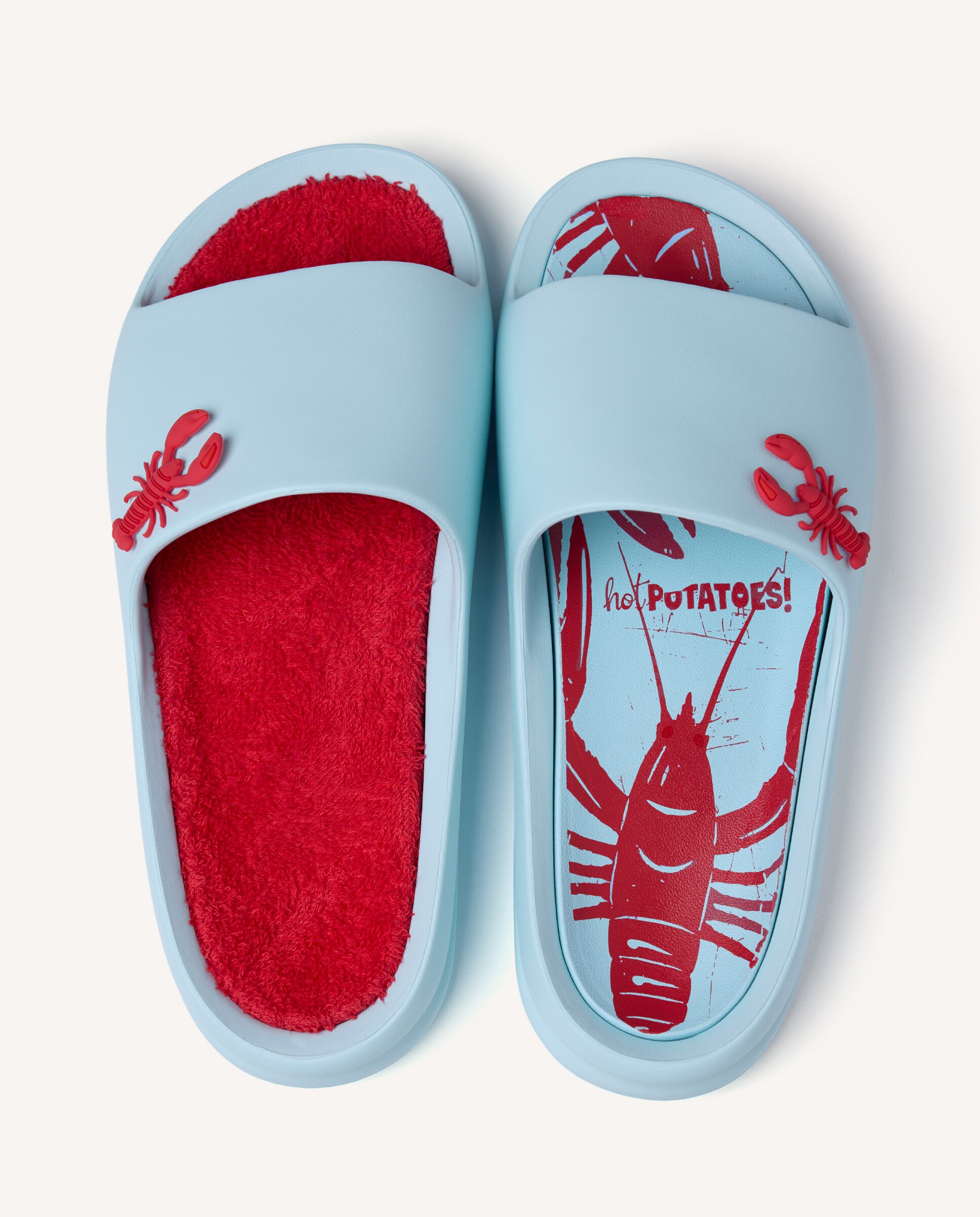 Chinelos de Tipo Pala com Estampado de Lagostas, Pin Intercambiável e Palmilha Dupla Amovível Azul-celeste-3