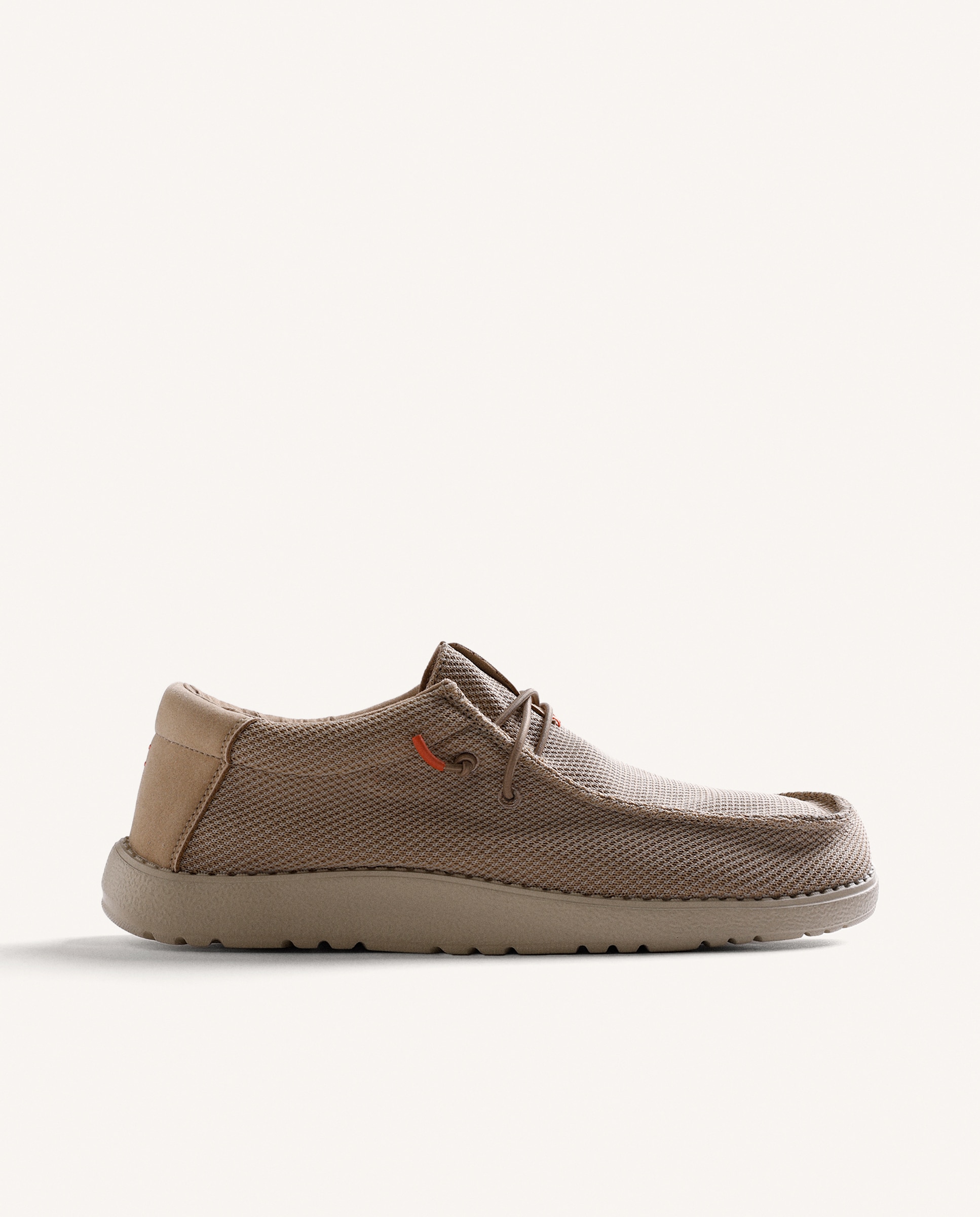 Mocassins de Malha com Cordões Elásticos Areia-1